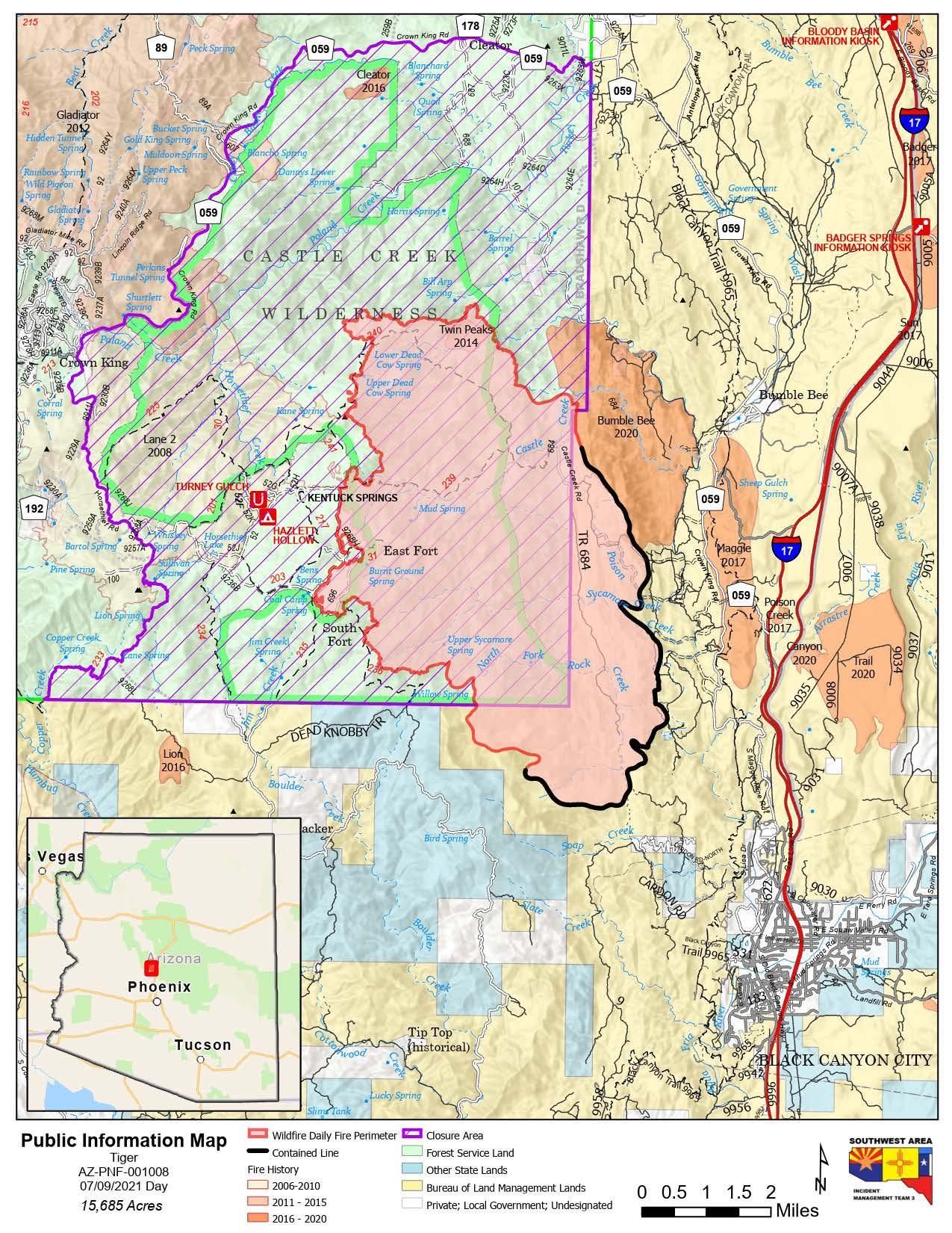 Tiger Fire Public Information Map July 9, 2021