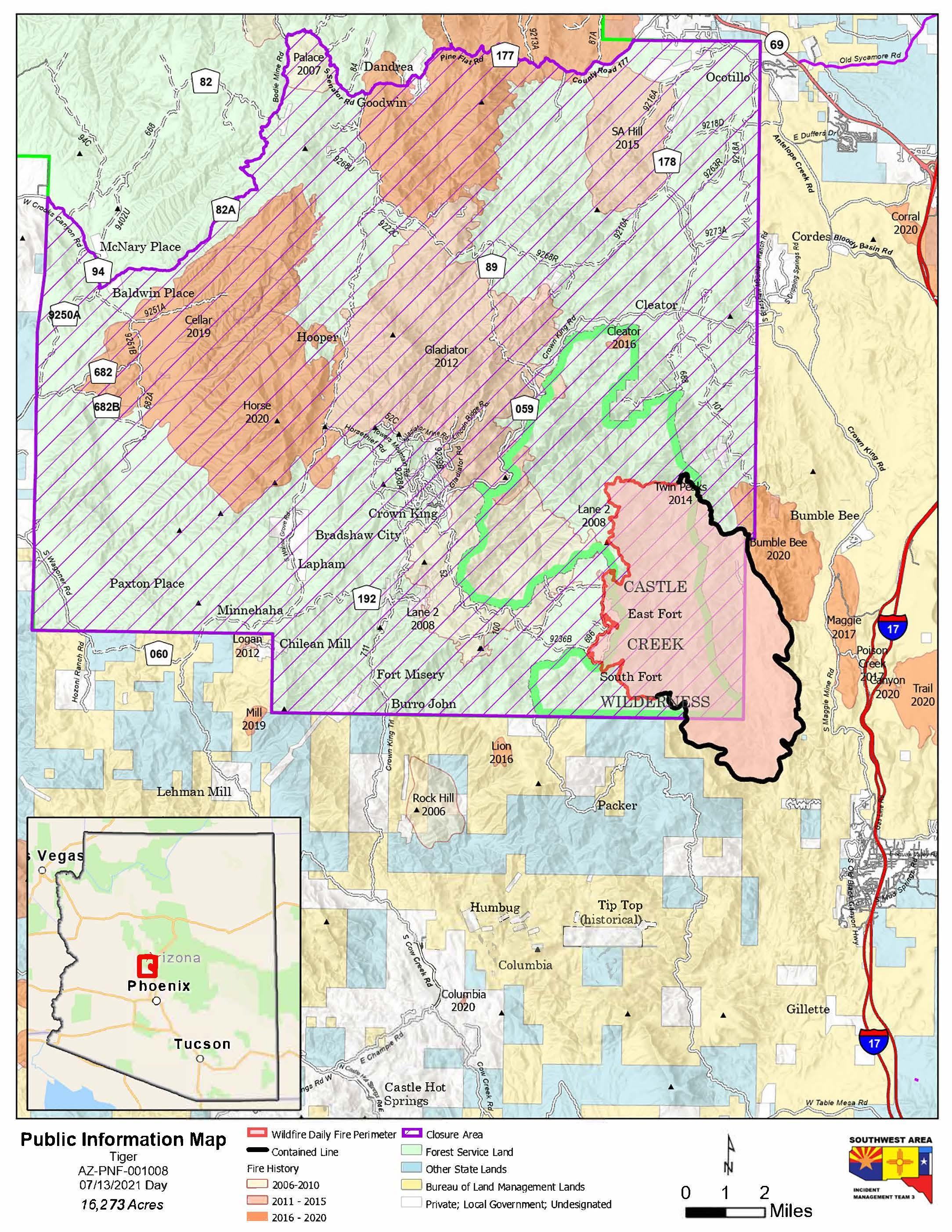 Tiger Fire Public Information Map 7-13-21
