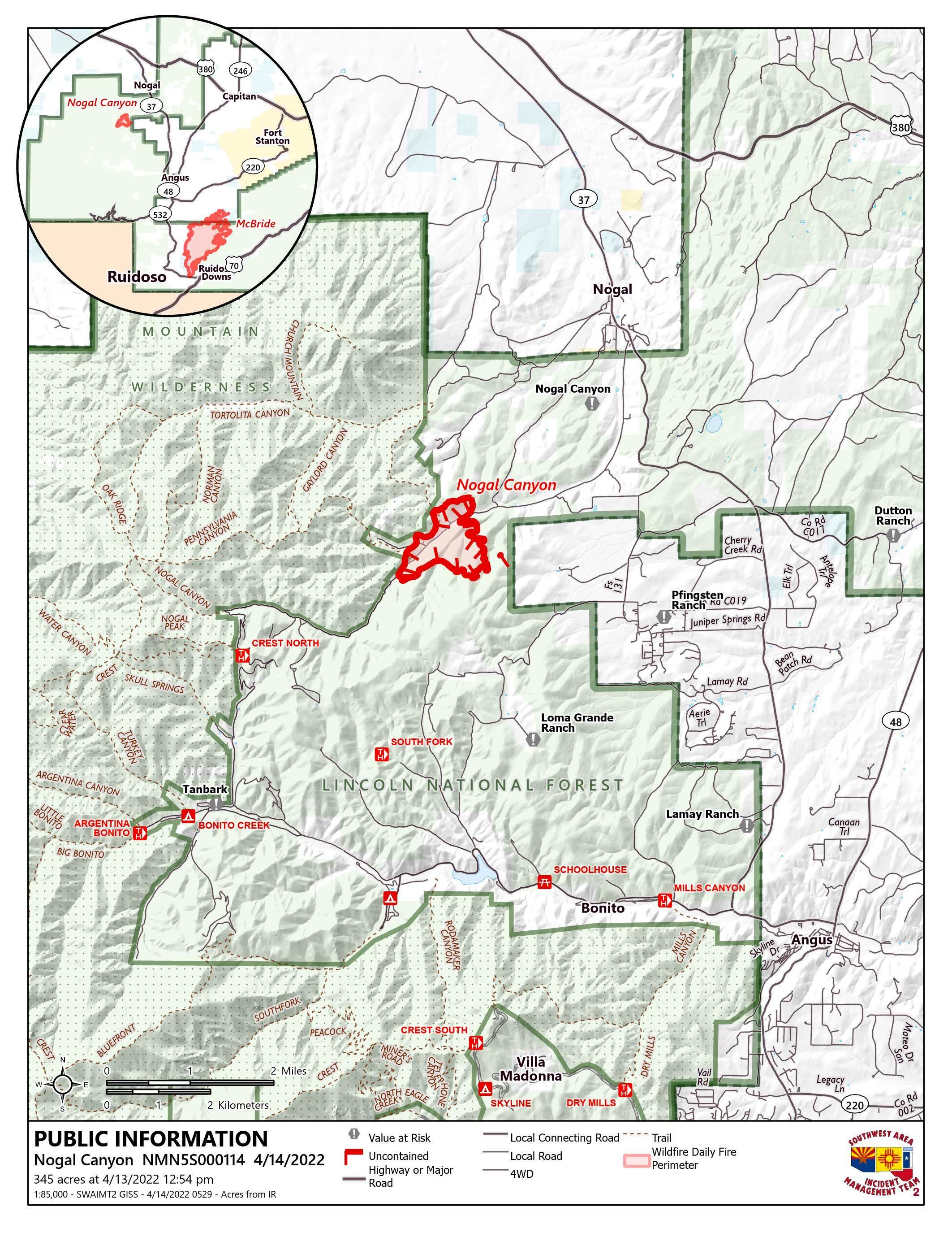 Nogal Canyon Fire Map April 14, 2022