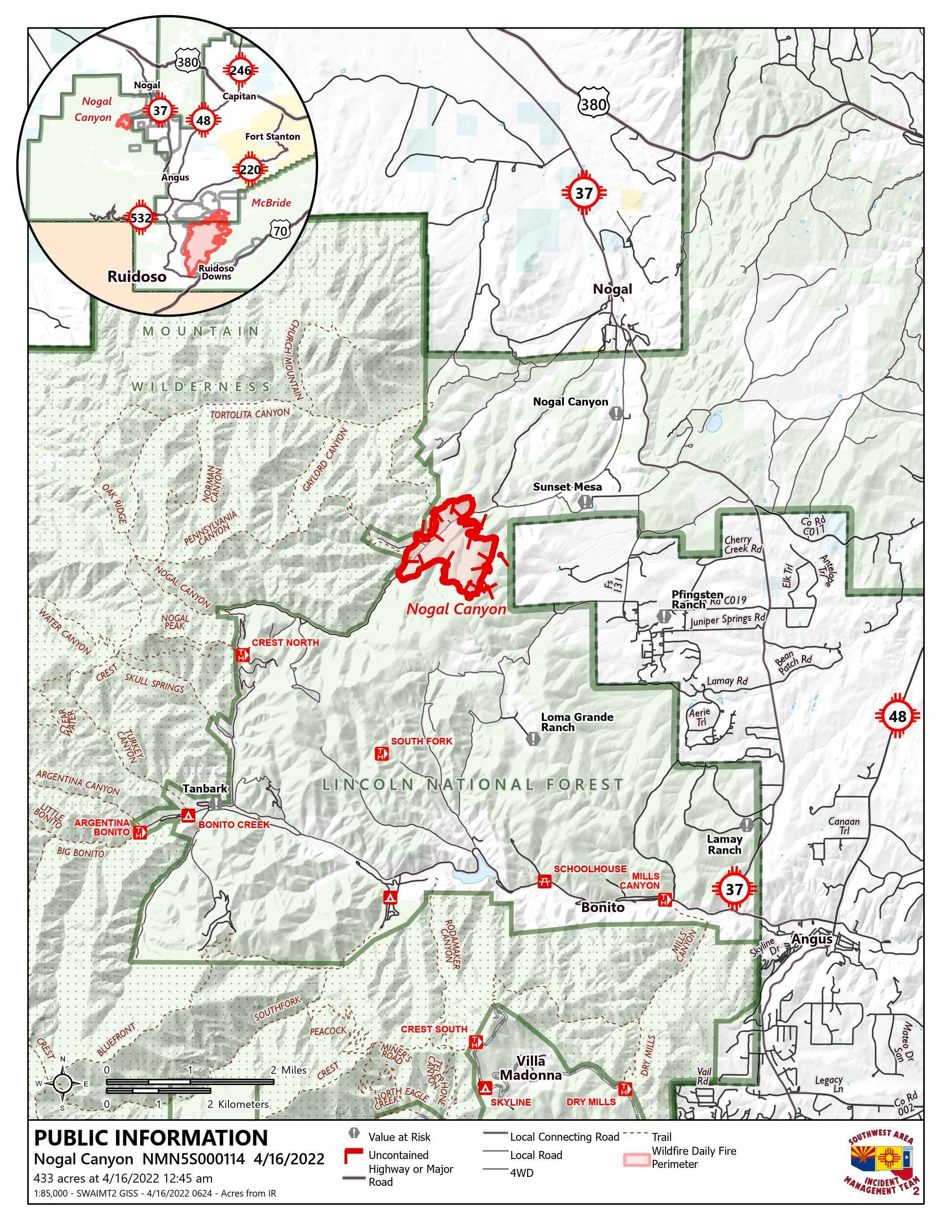 Nogal Canyon Fire Map April 16, 2022