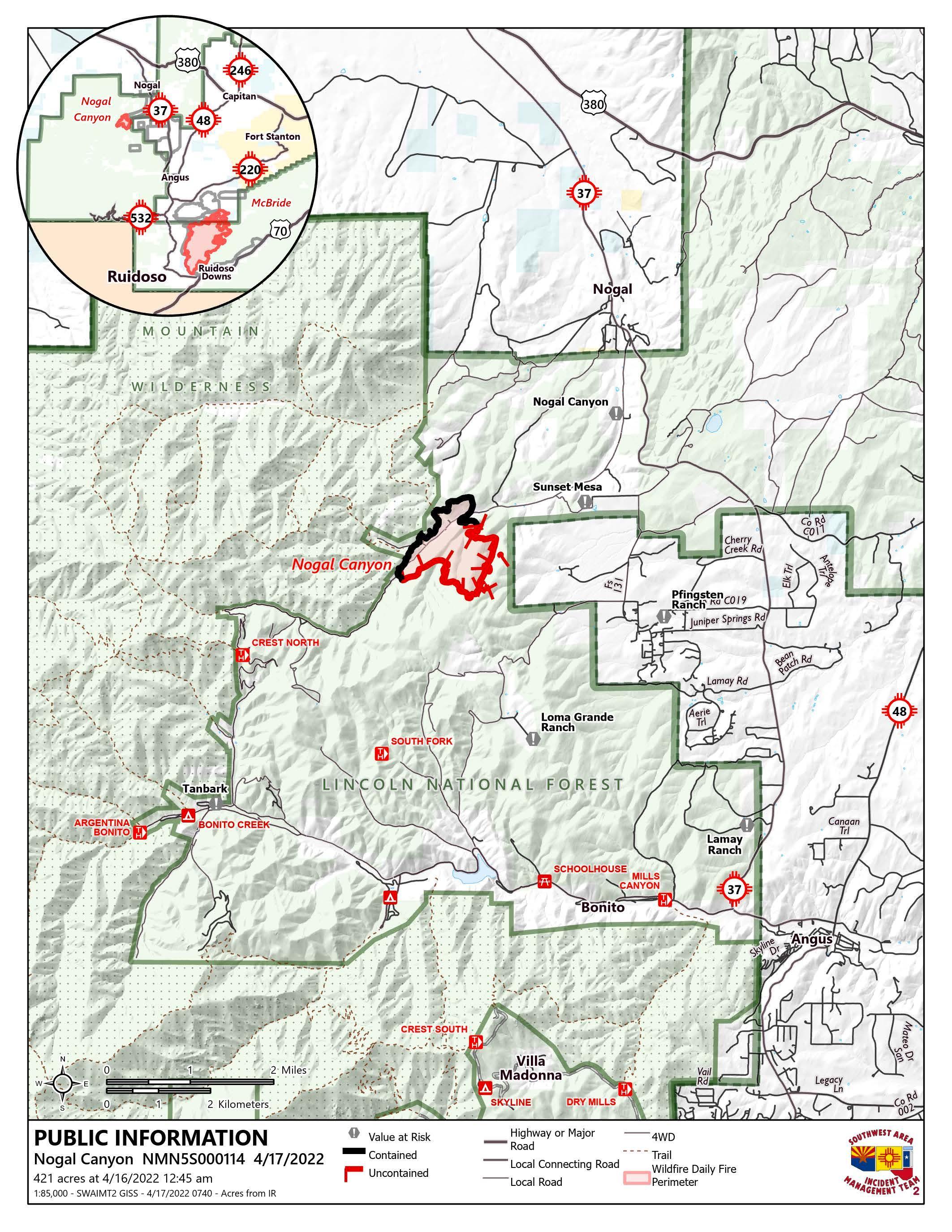 Nogal Fire Map April 17, 2022