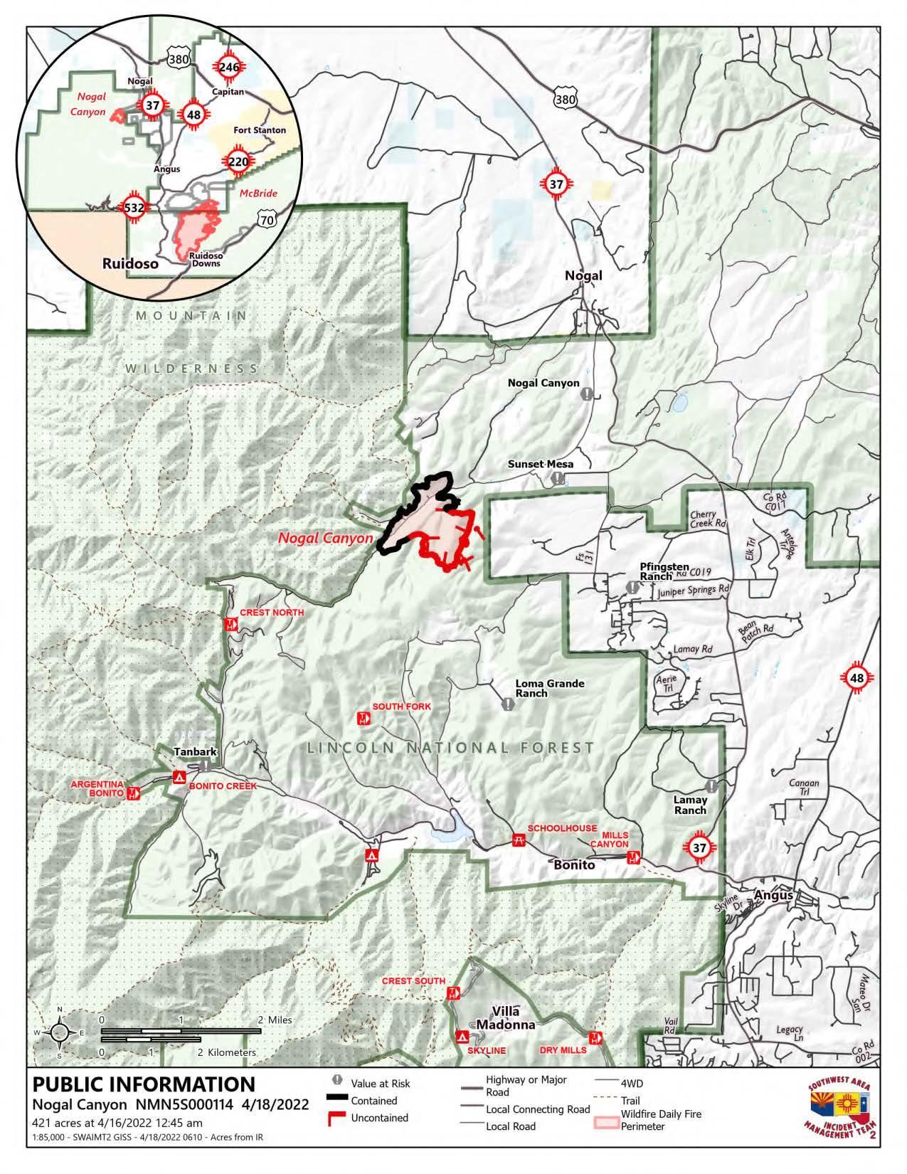 Nogal Canyon Fire Map April 18, 2022