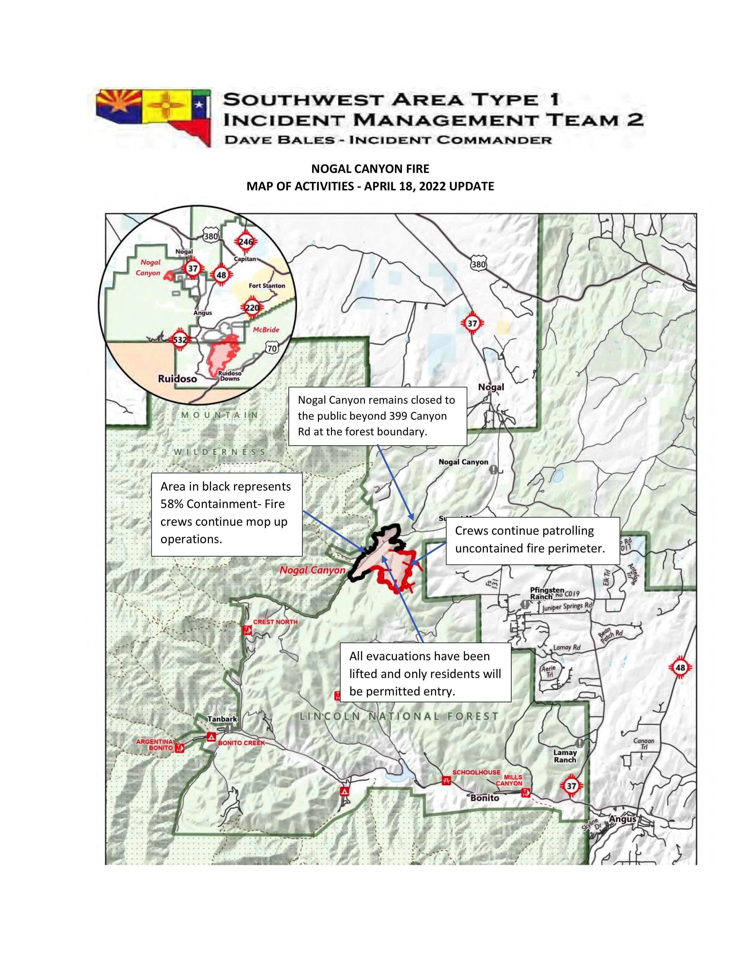 Nogal Canyon Fire Map of Activity April 18, 2022