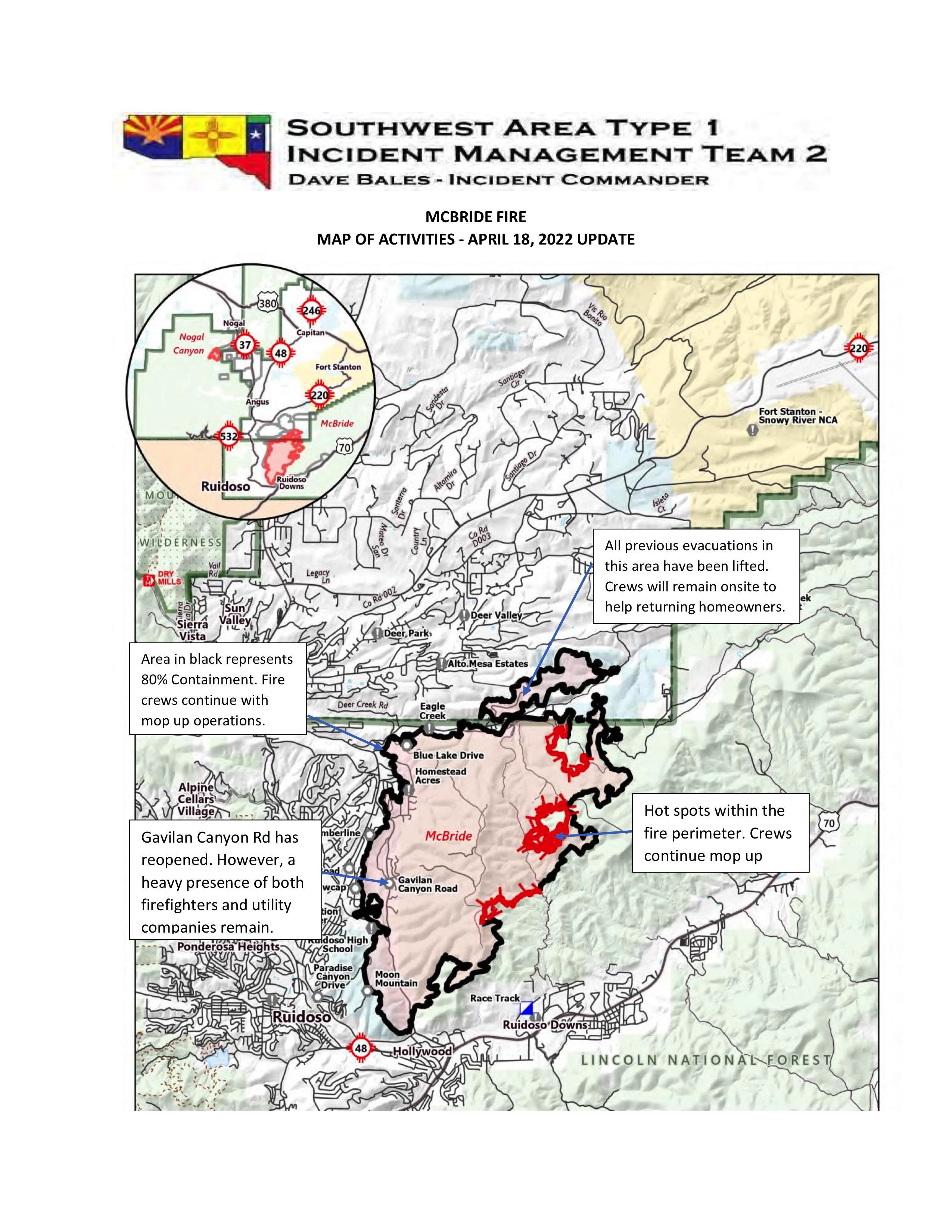 McBride Fire Map of Activity April 18, 2022