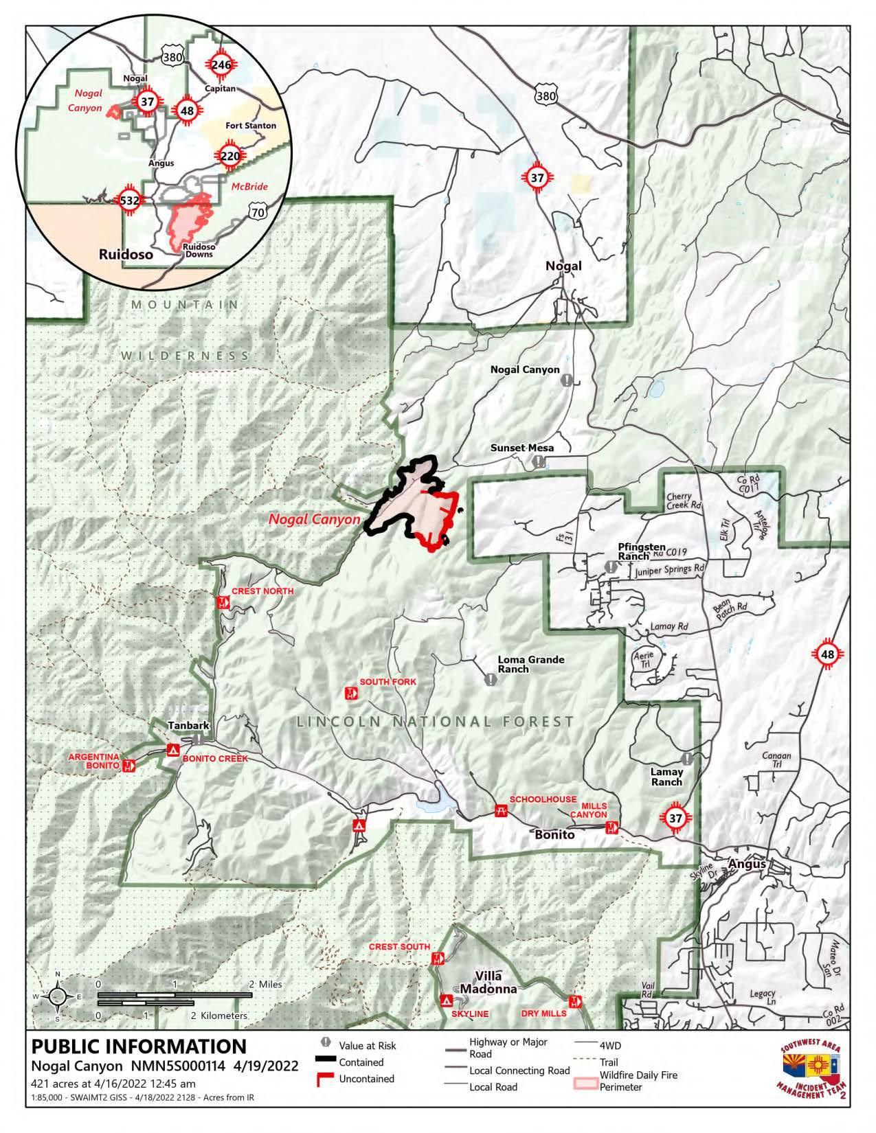 Nogal Canyon Fire Map April 19, 2022