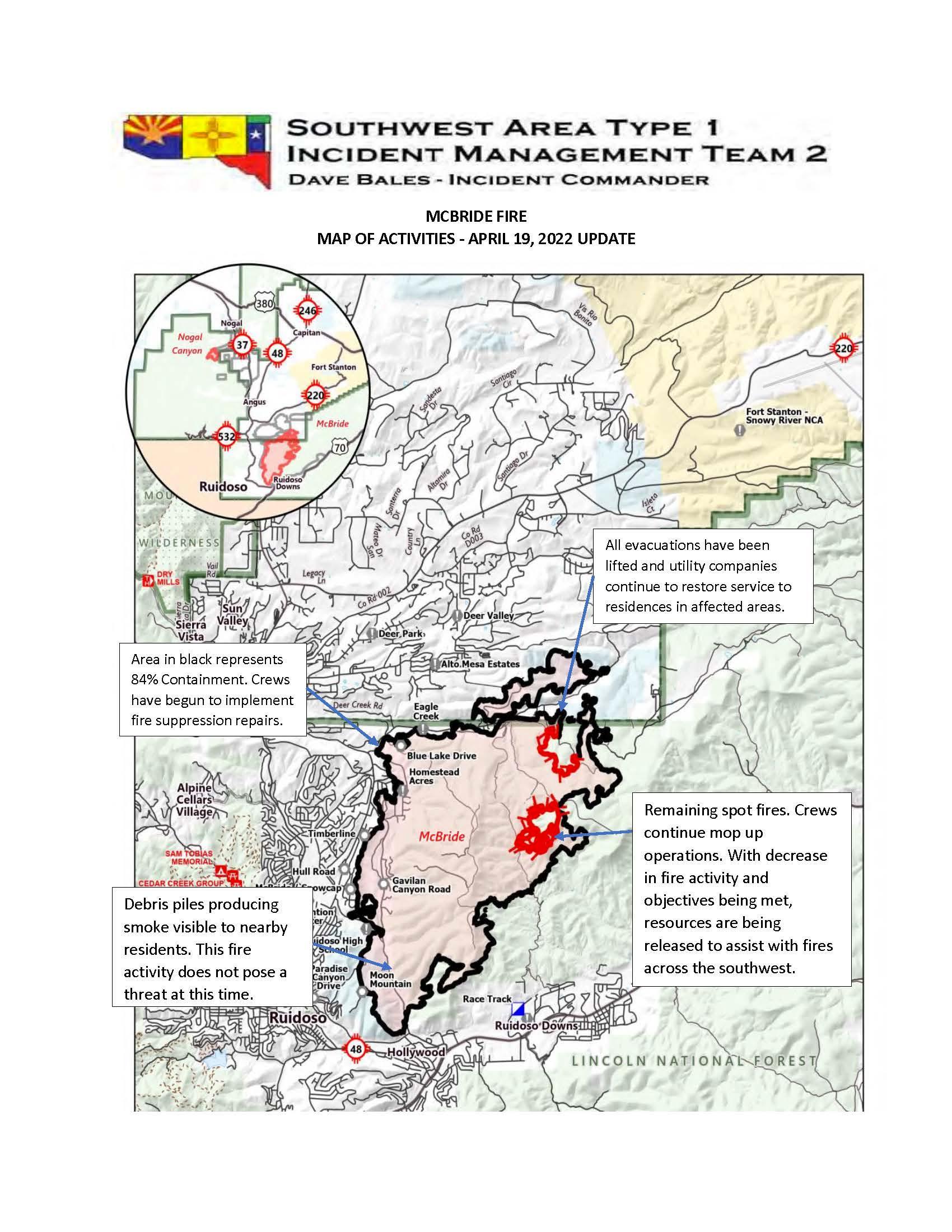 McBride Fire Map of Activity April 19, 2022