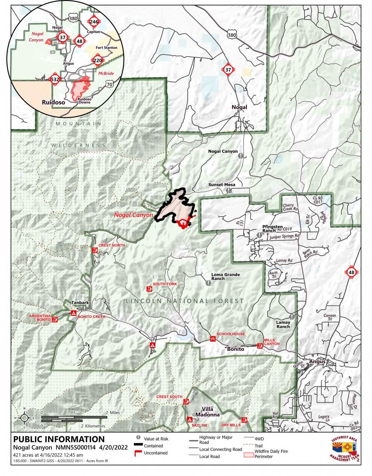 Nogal Canyon Fire Map April 20, 2022