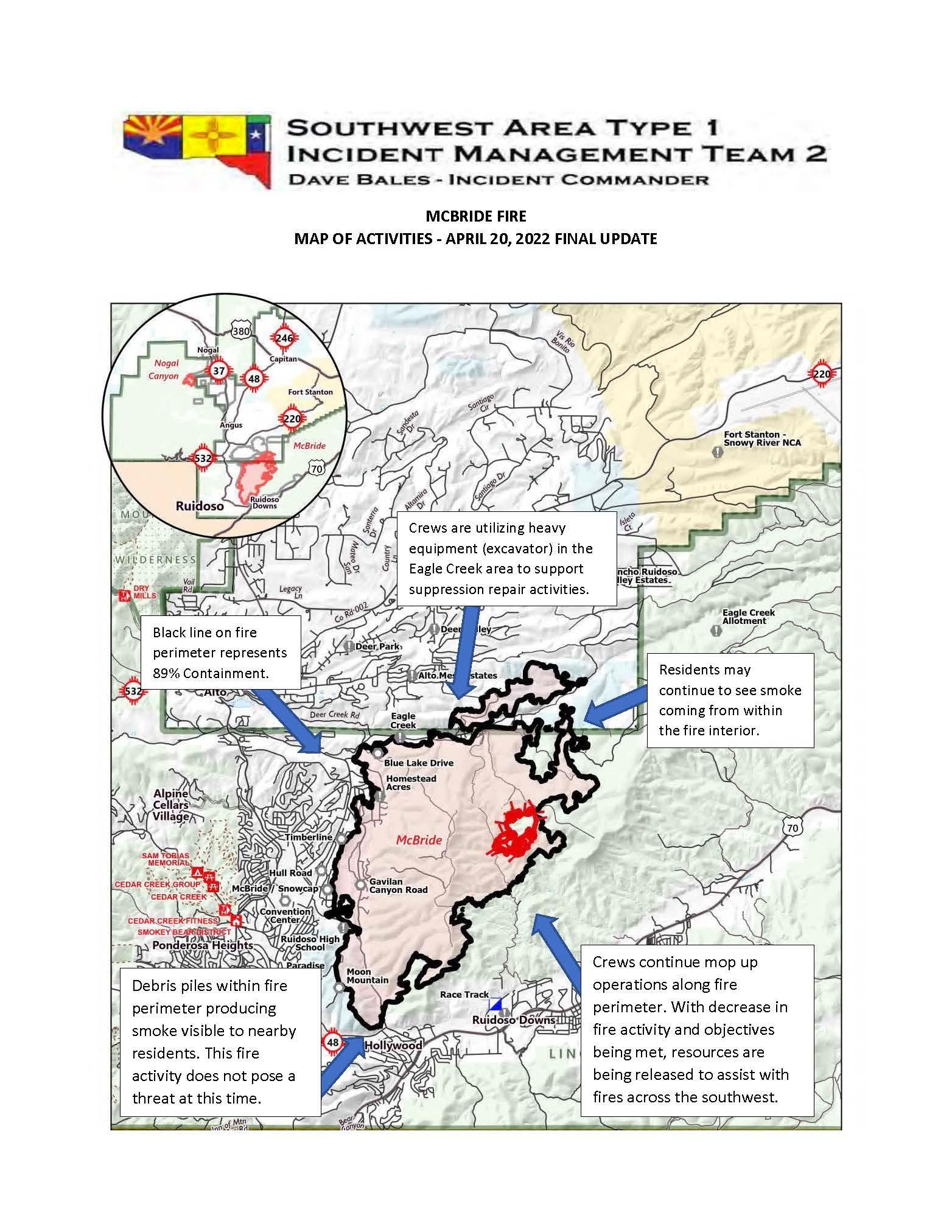 McBride Fire Map of Activity April 20, 2022