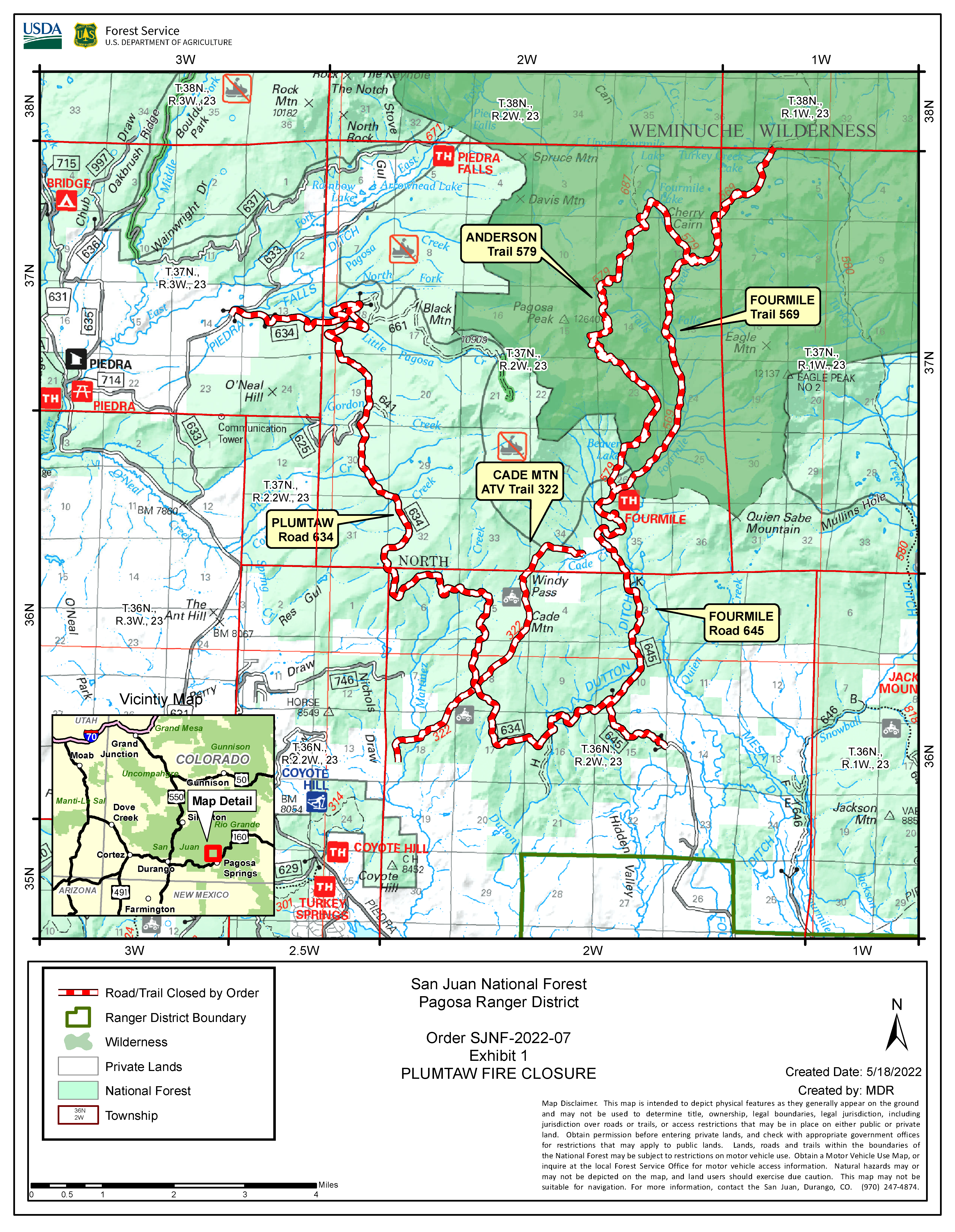 Map of Plumtaw Fire Closure Area