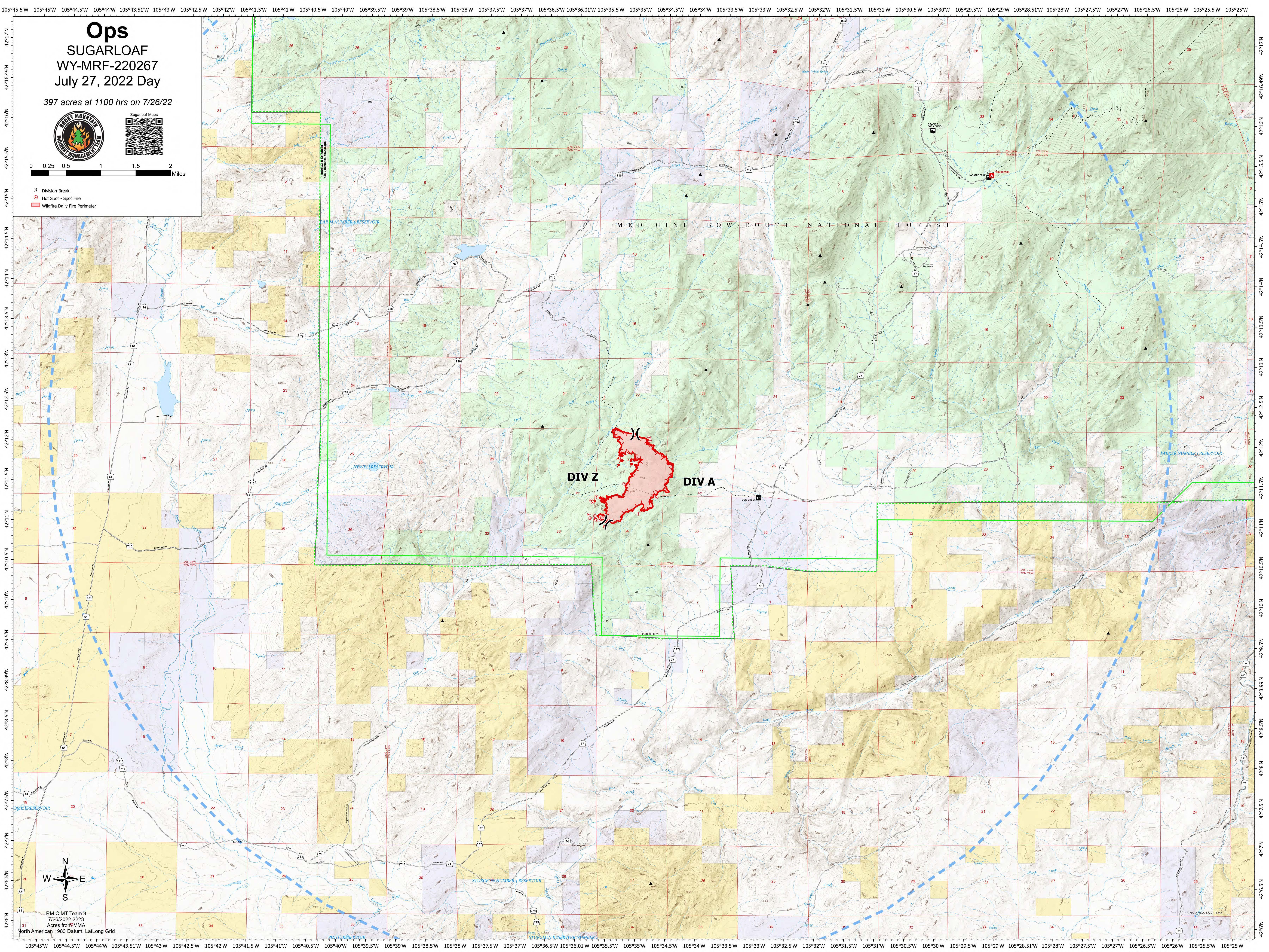 Sugarloaf Fire Operations Map for July 27