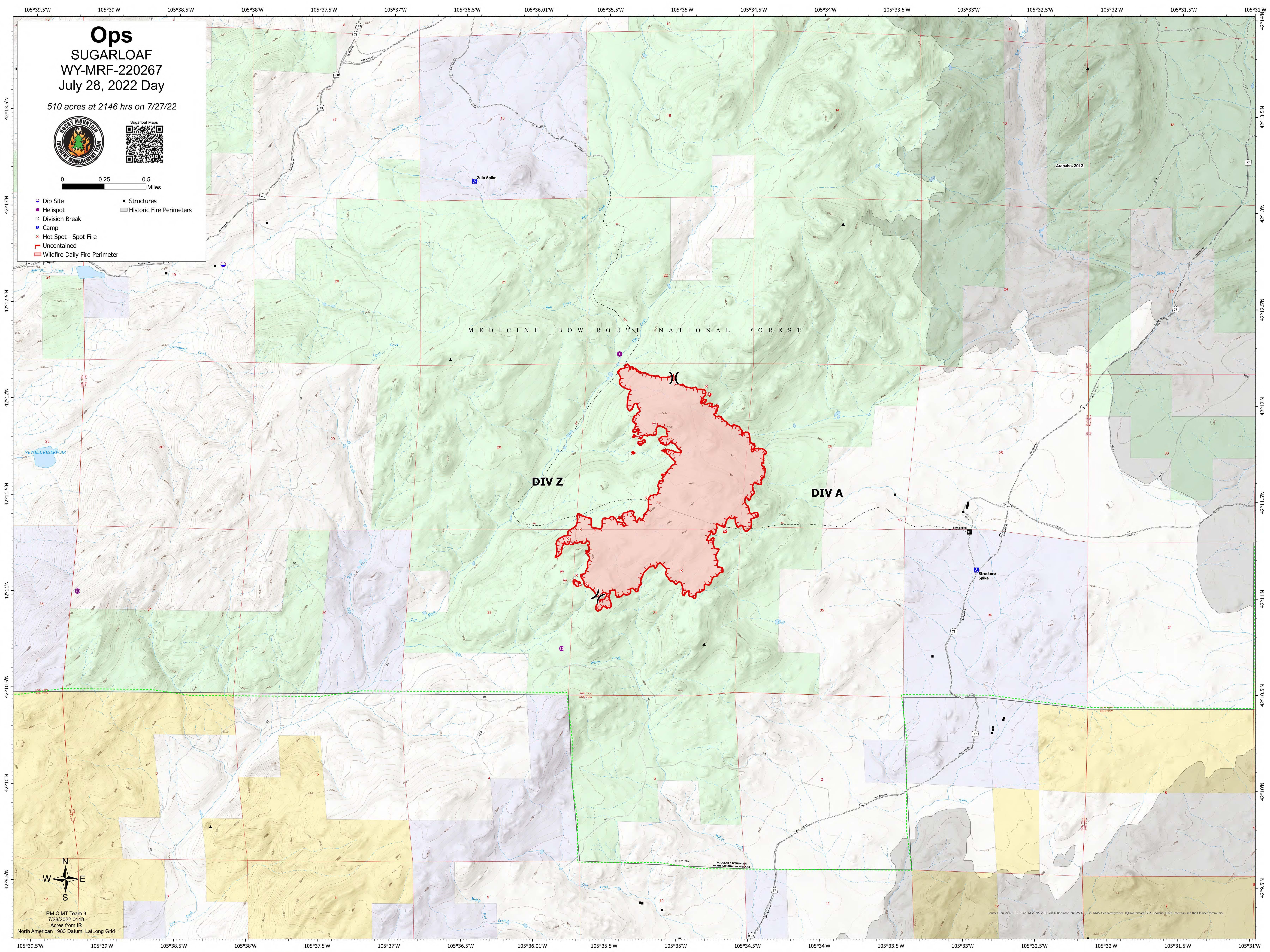 Sugarloaf Fire Operations Map for July 28