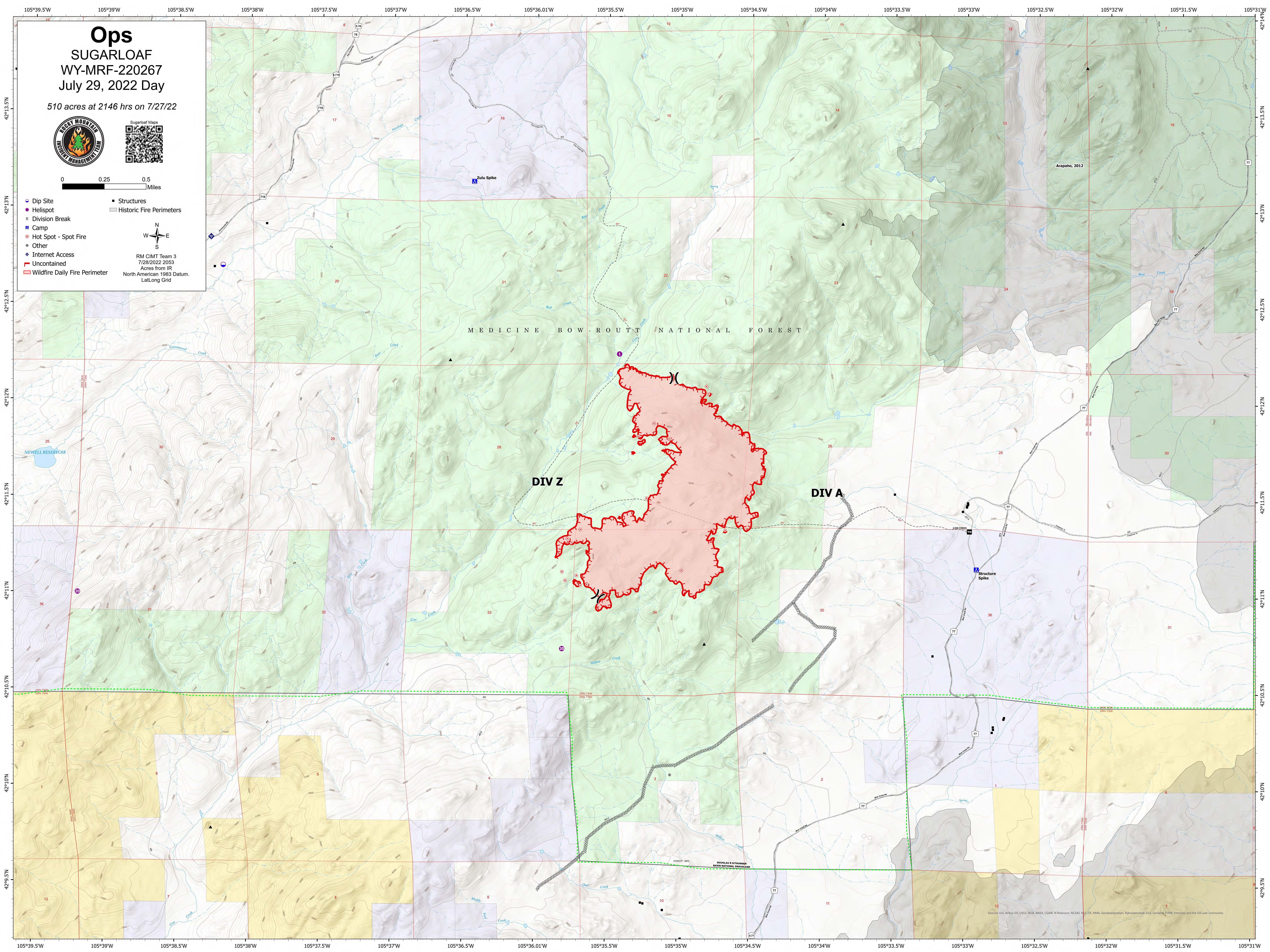 Sugarloaf Fire Operations Map for July 29