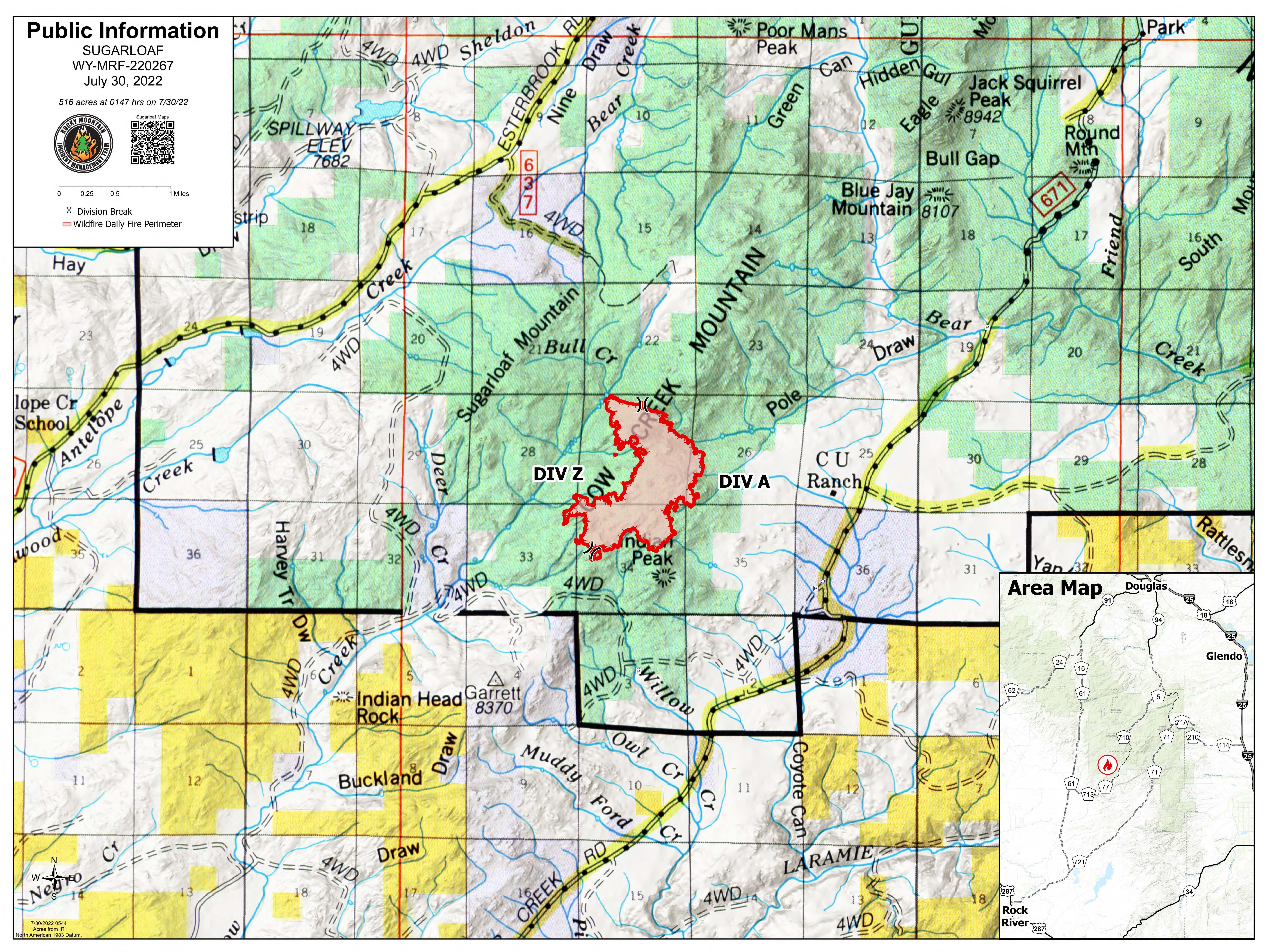 Sugarloaf Fire Public Information Map for July 30