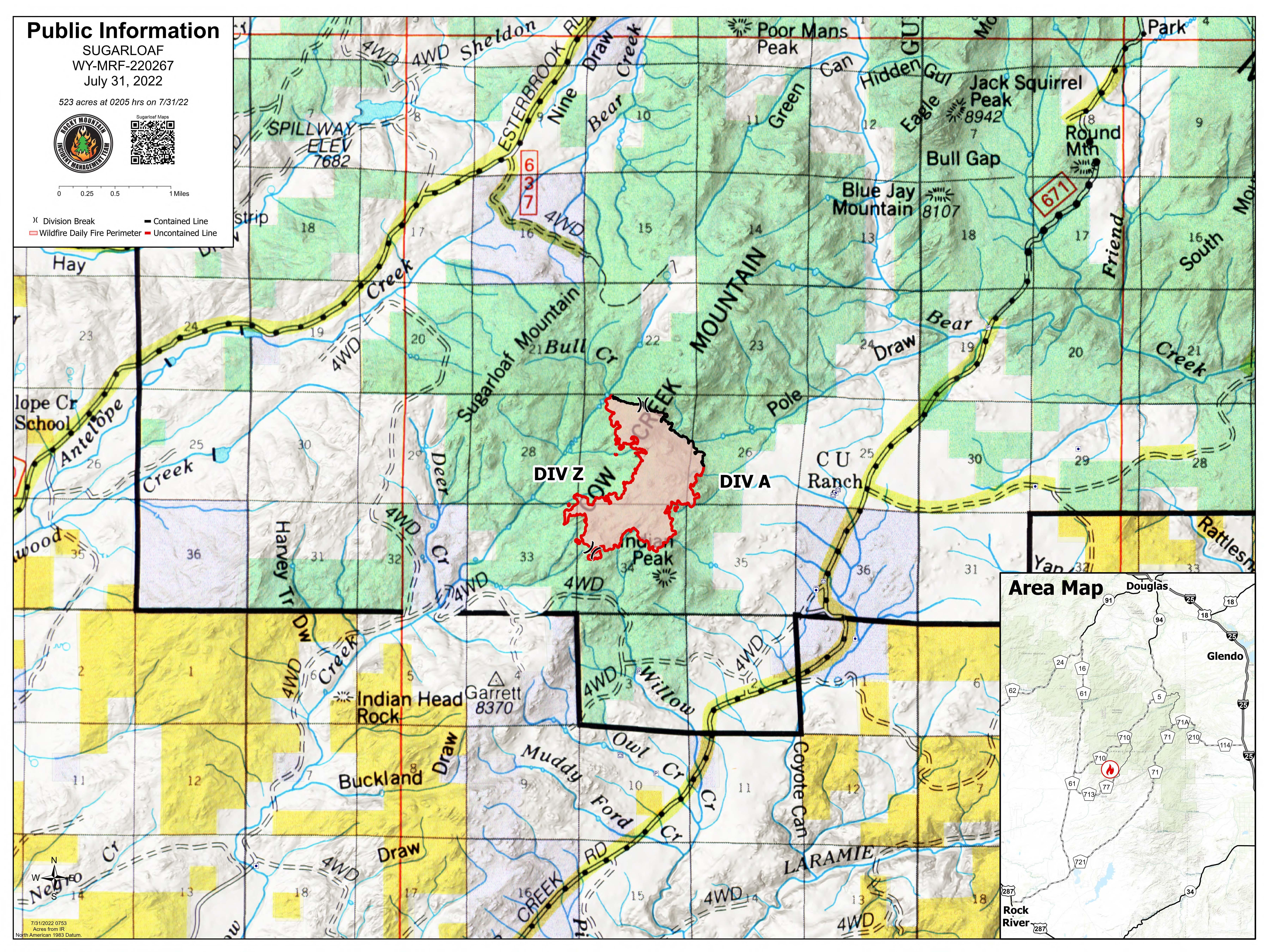 Sugarloaf Fire Public Information Map for July 31