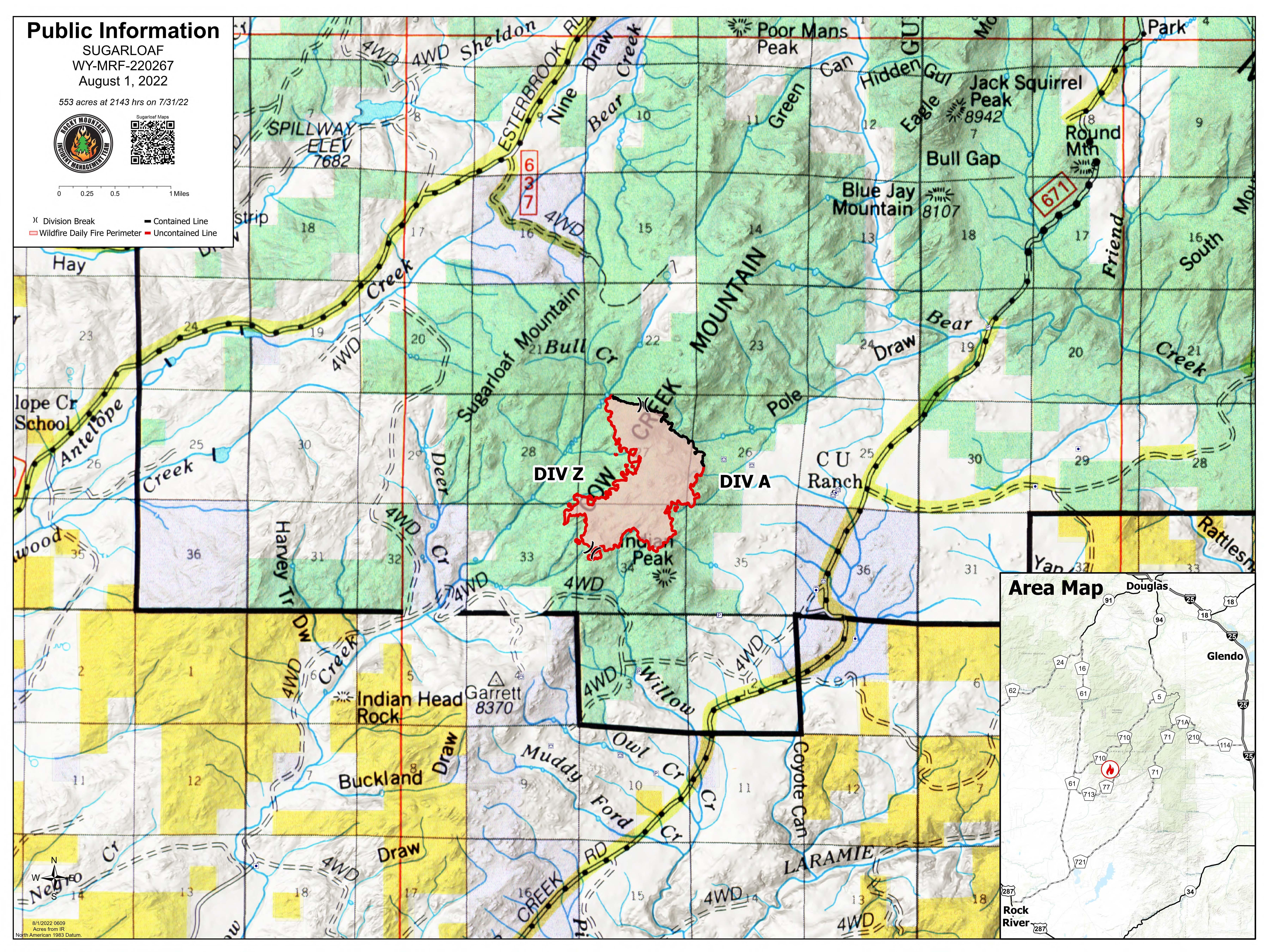 Sugarloaf Fire Public Information Map for August 1
