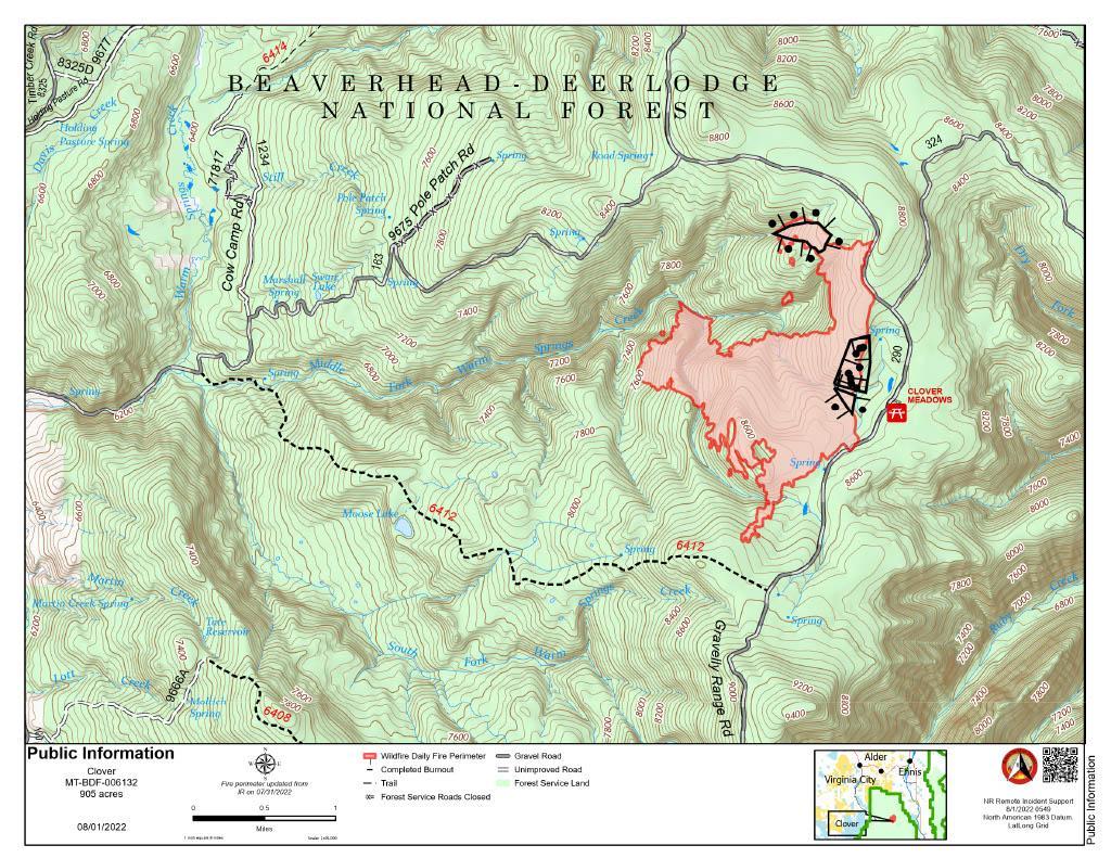Clover Fire Map Update 1 August 2022