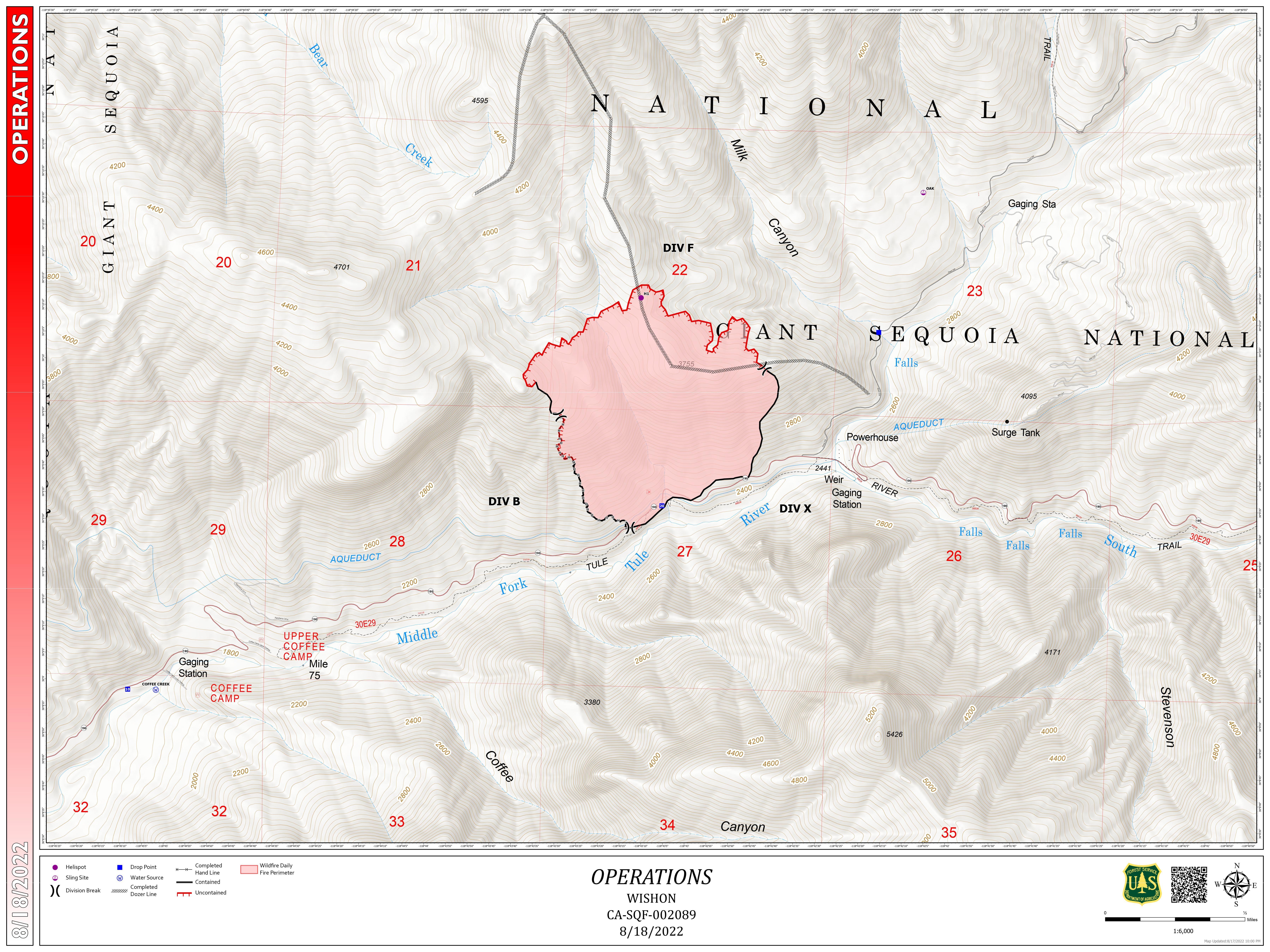 Wishon Fire Operations Map for August 18, 2022
