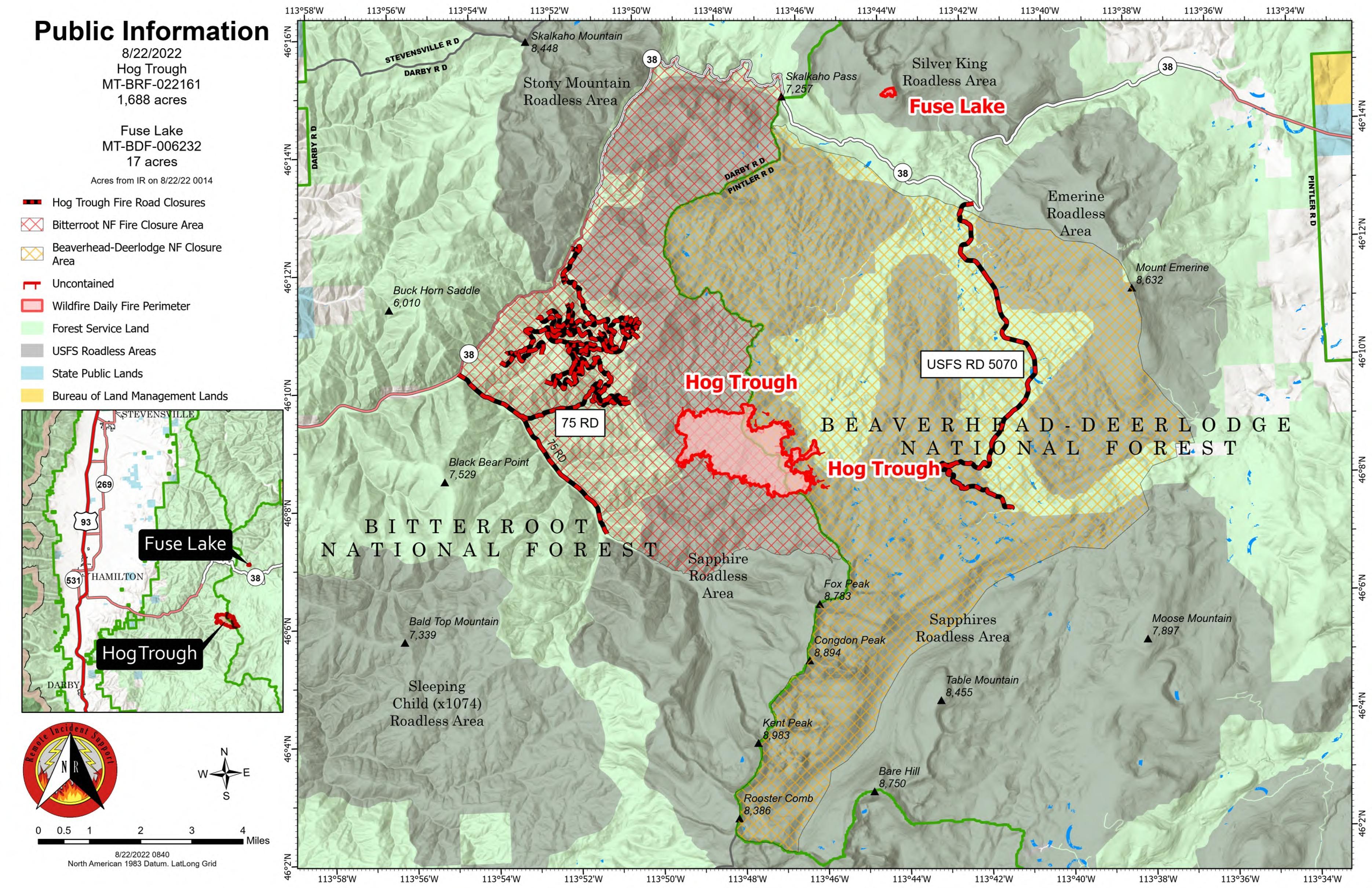 Hog Trough fire map for August 22, 2022