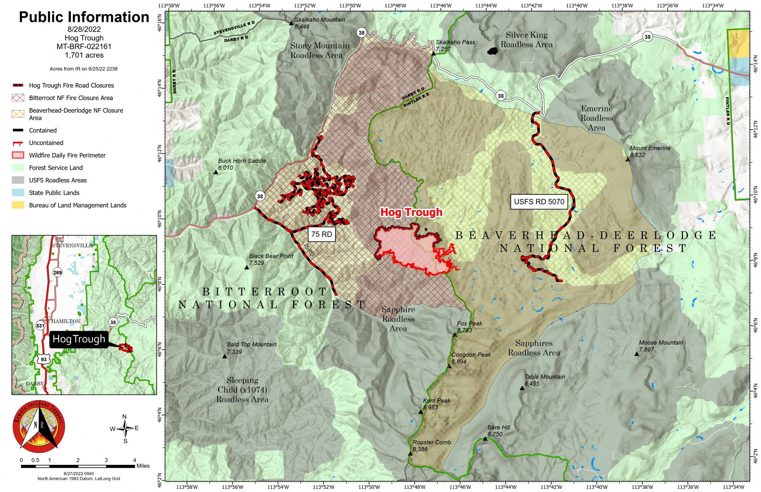 Hog Trough fire map for August 28, 2022