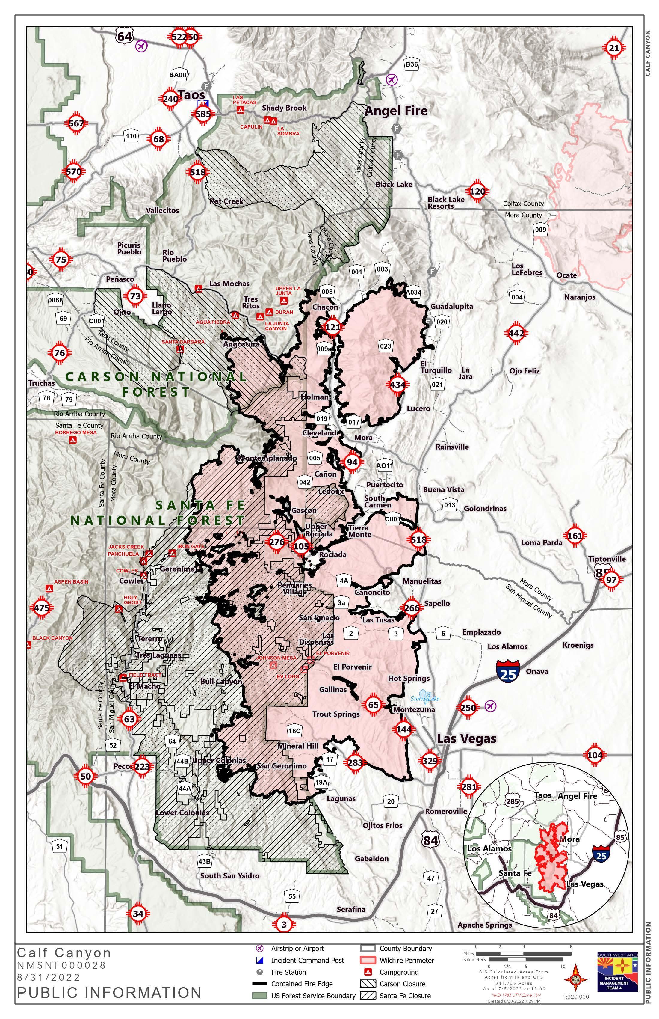Calf Canyon Hermits Peak Map 08/31/2022