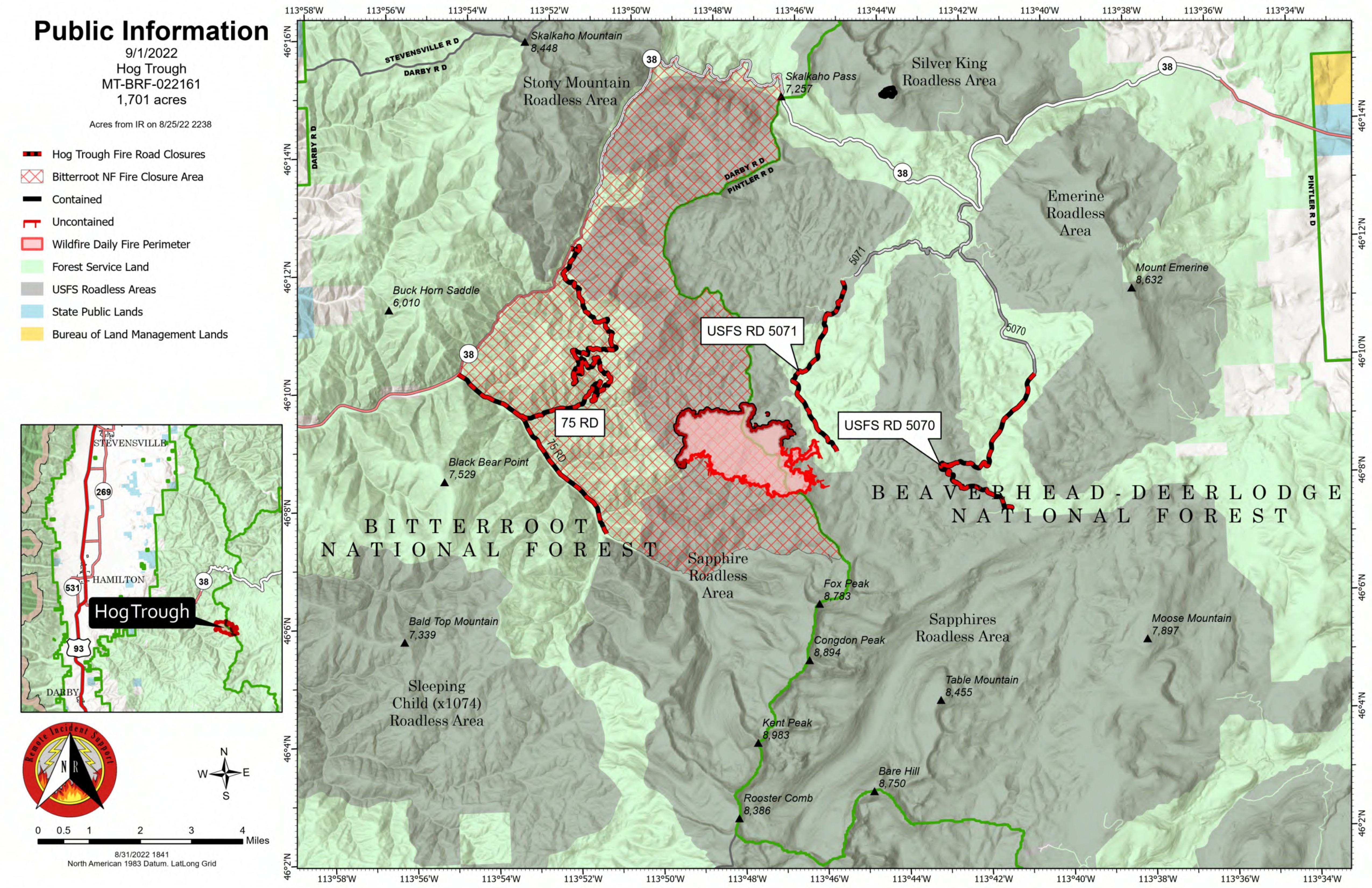 Hog Trough Fire Map for September 1, 2022