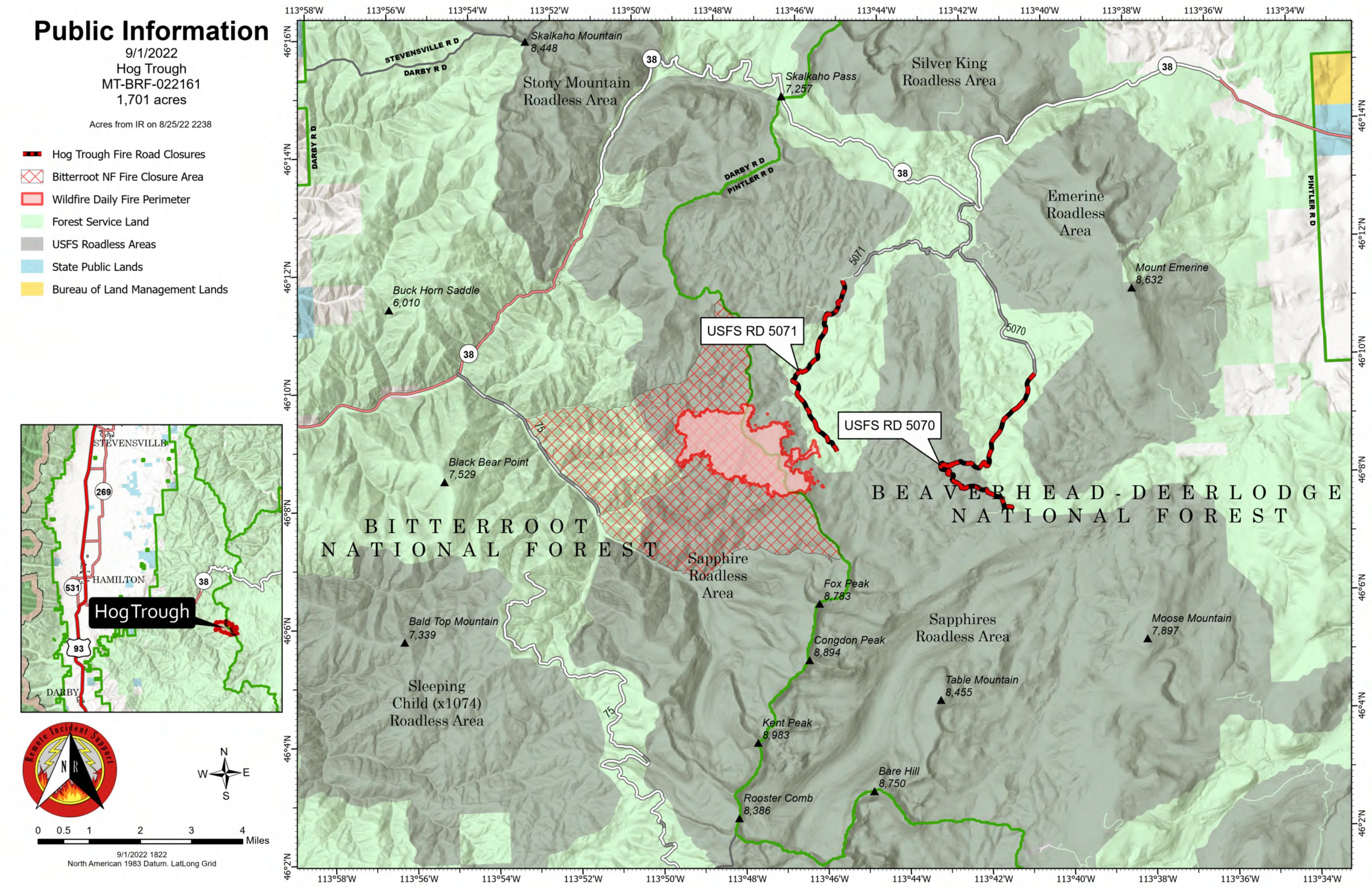 Hog Trough Fire Map for September 2, 2022