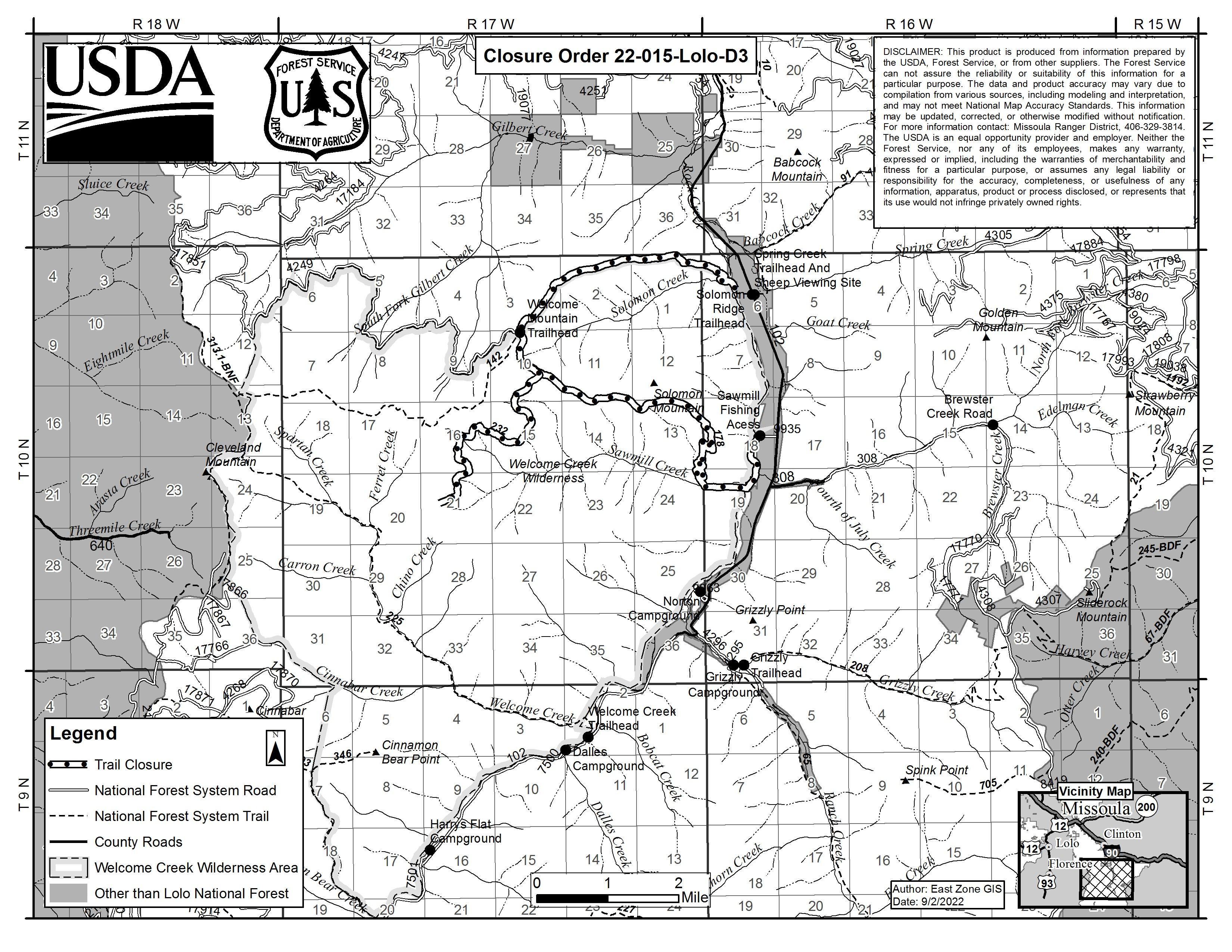 Solomon Fire Trail Closure Map (9/3/22)