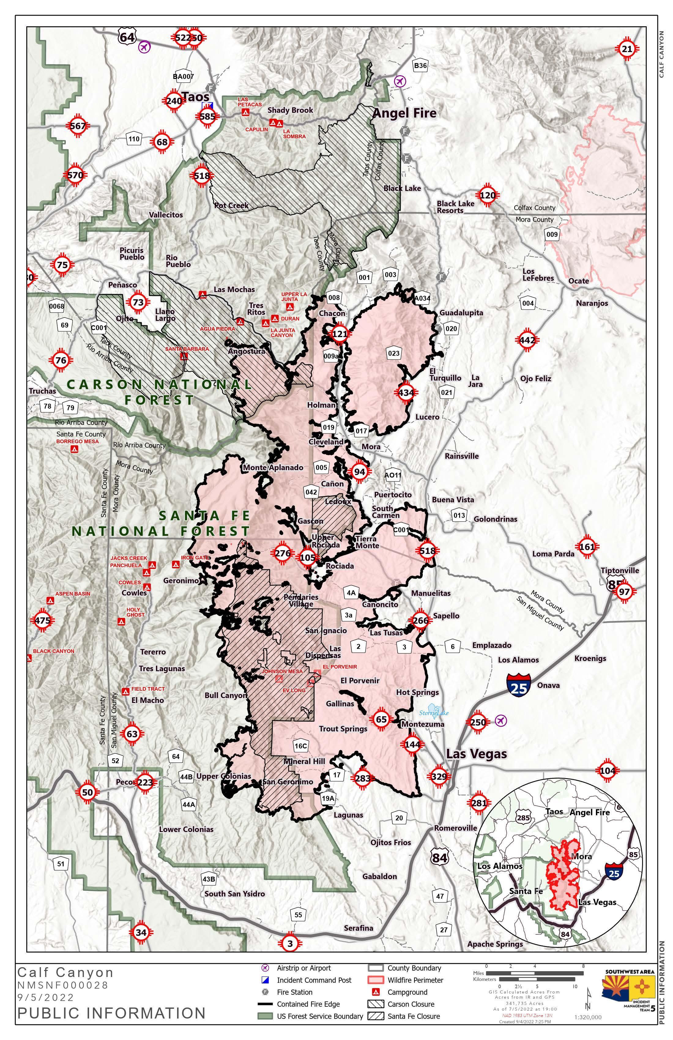 Calf Canyon Hermits Peak Fire Map 09/05/2022