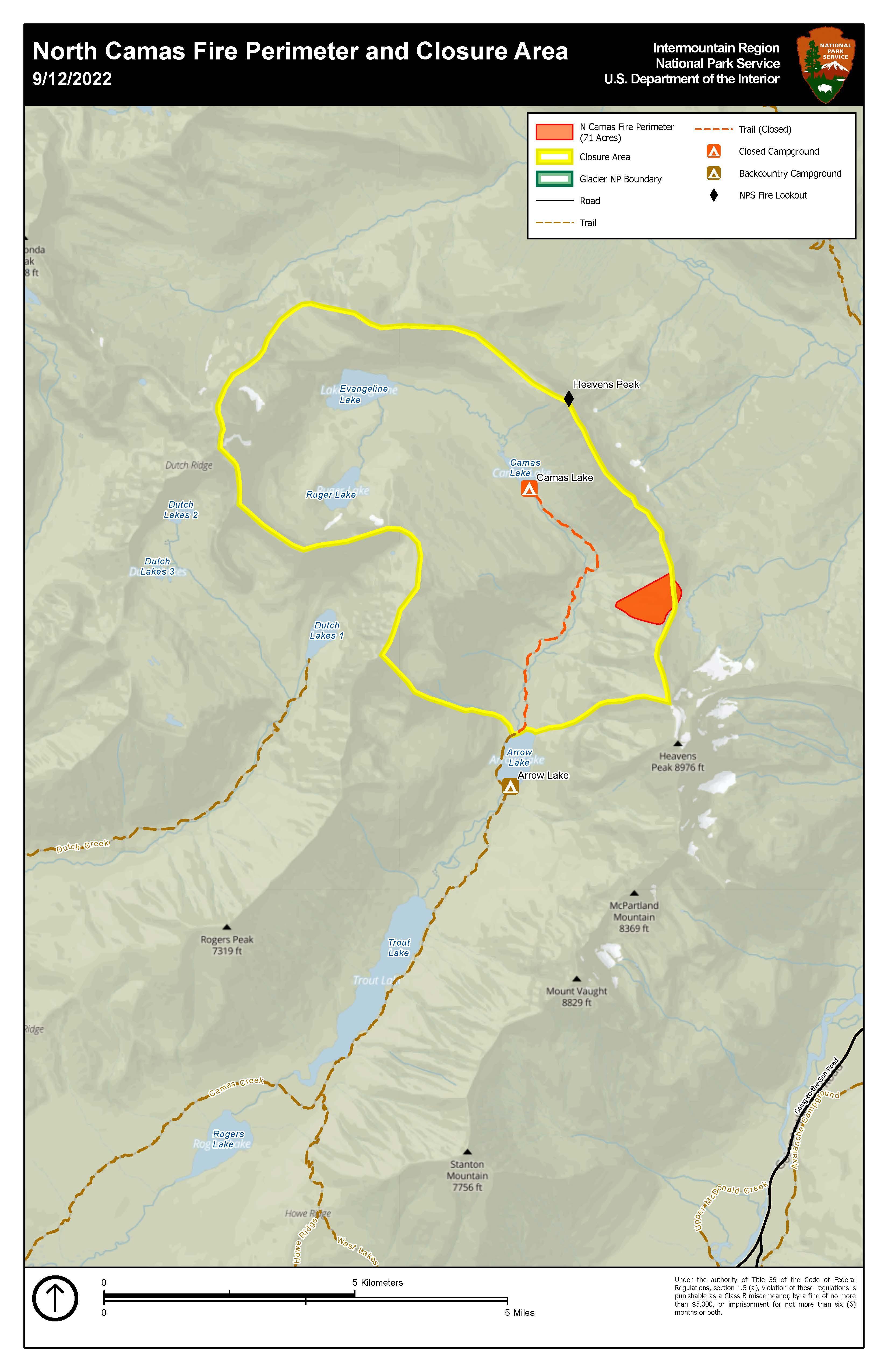 North Camas Fire Perimeter and Closure Map Sept 12