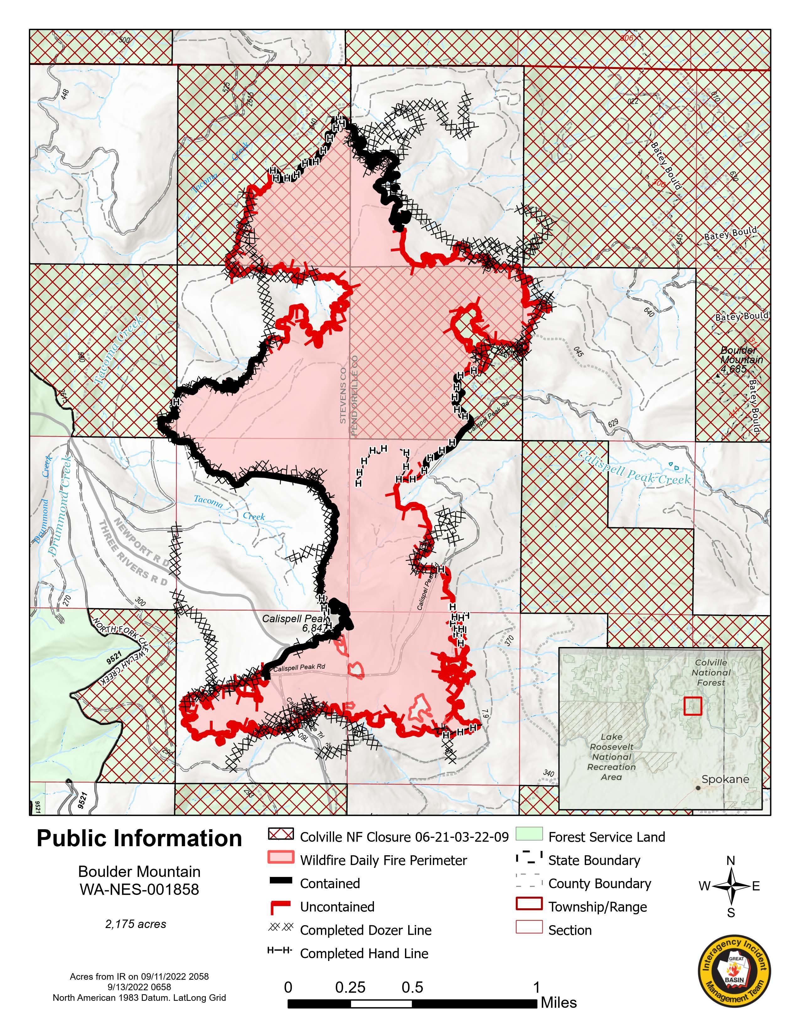 Boulder Mountain Fire Map September 13