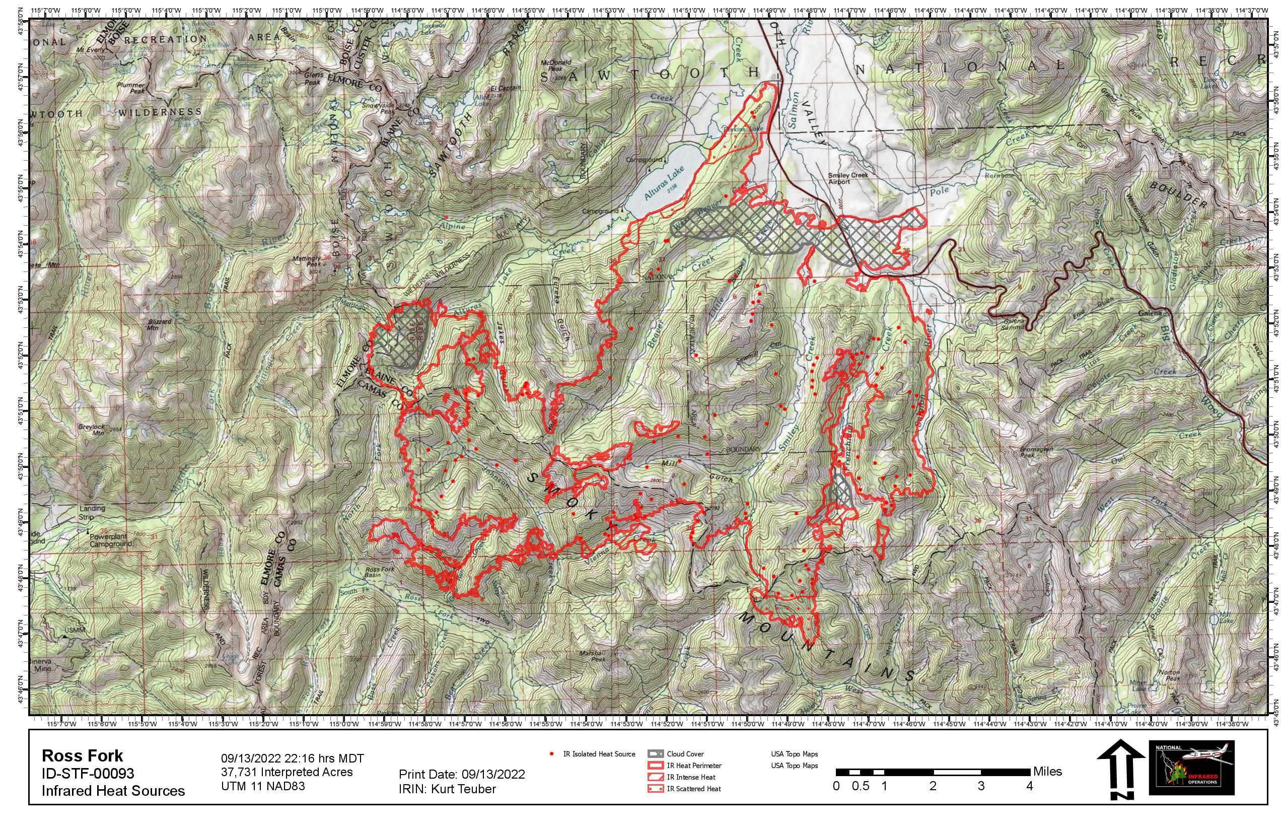 Ross Fork Fire perimeter map, Wednesday, Sept 14