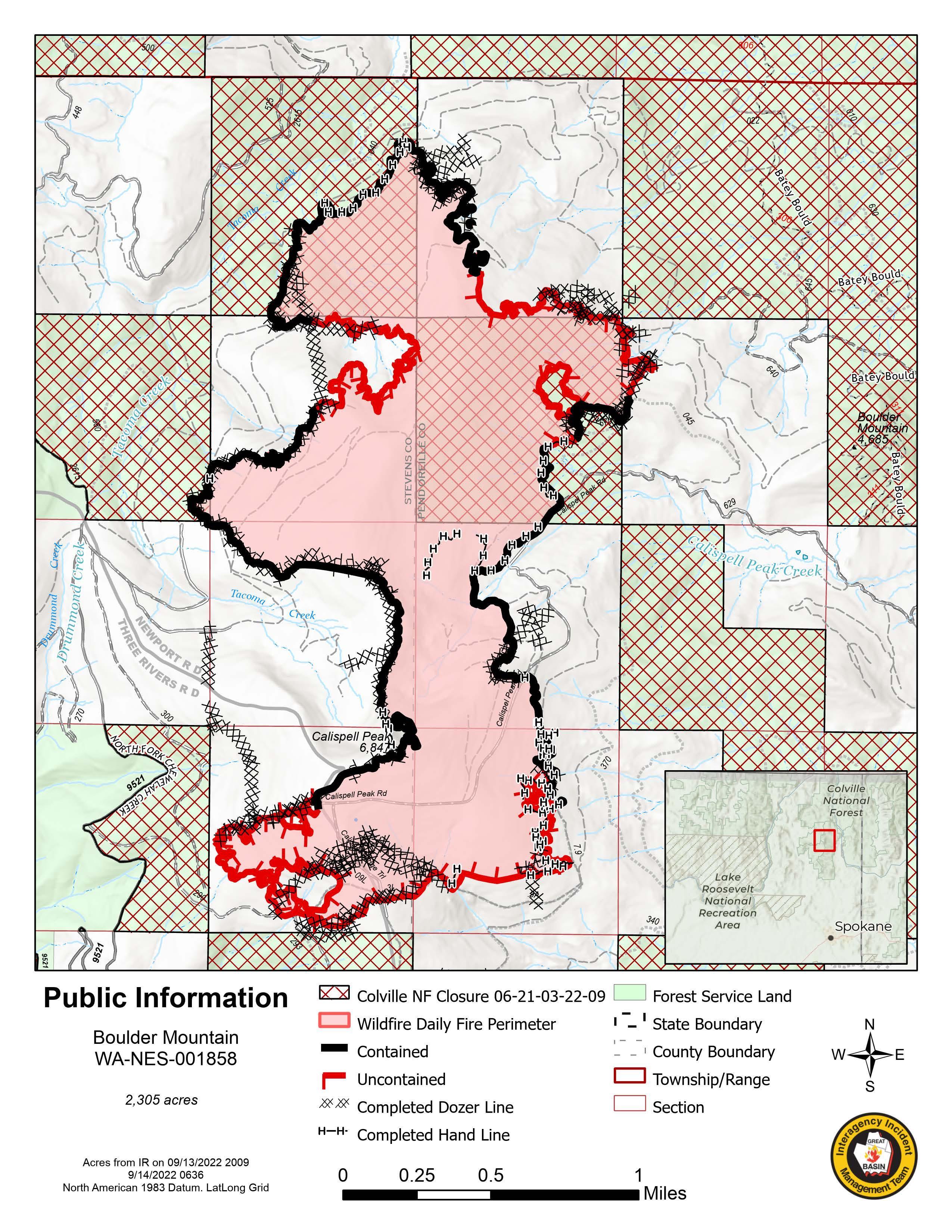 Boulder Mountain Fire Map September 14
