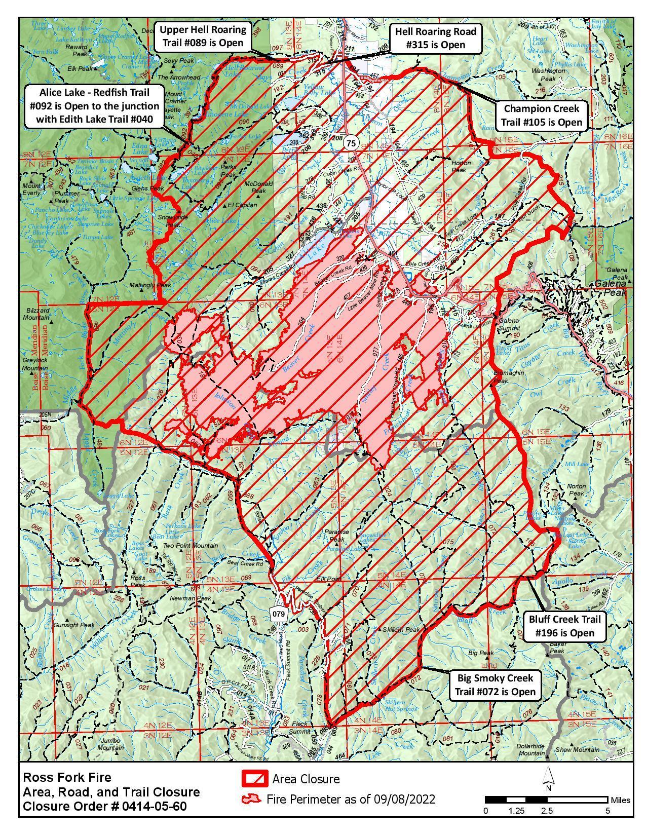 Expanded Ross Fork Fire Closure Area, Thurs, 9/15