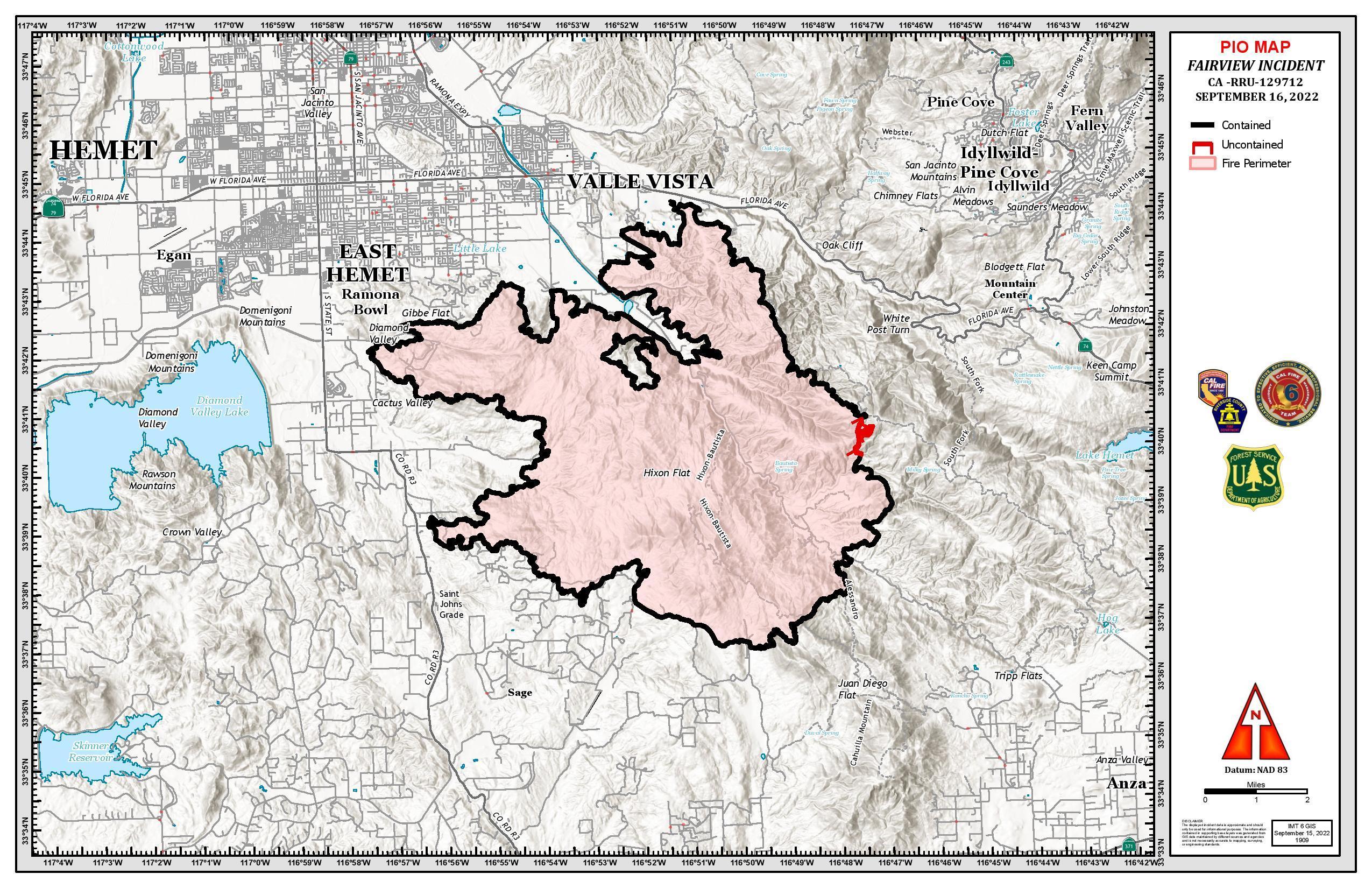 Fairview Fire Public Info Map, Sept 16. 2022