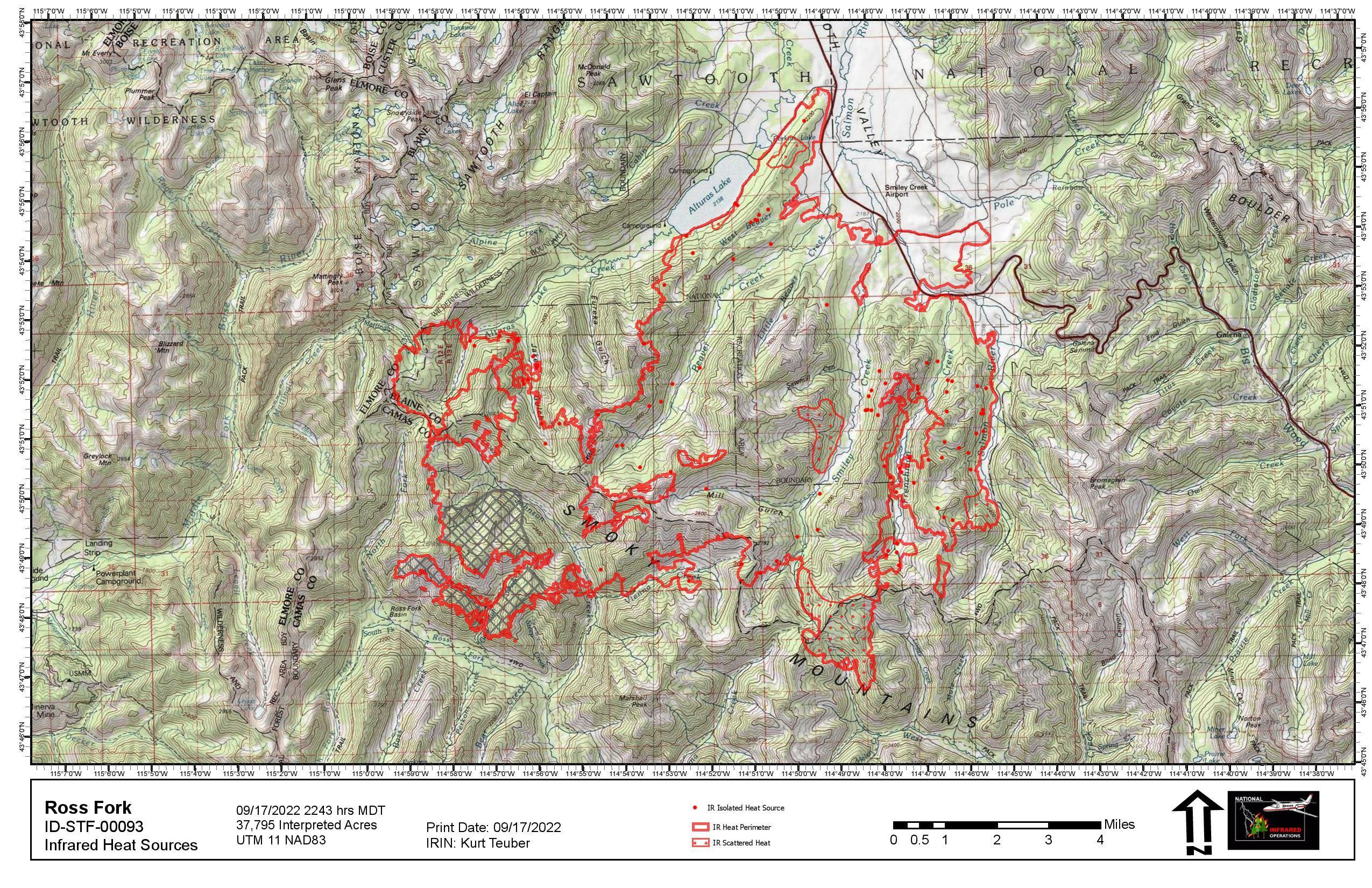 Ross Fork Fire perimeter map, Sunday, 9/18