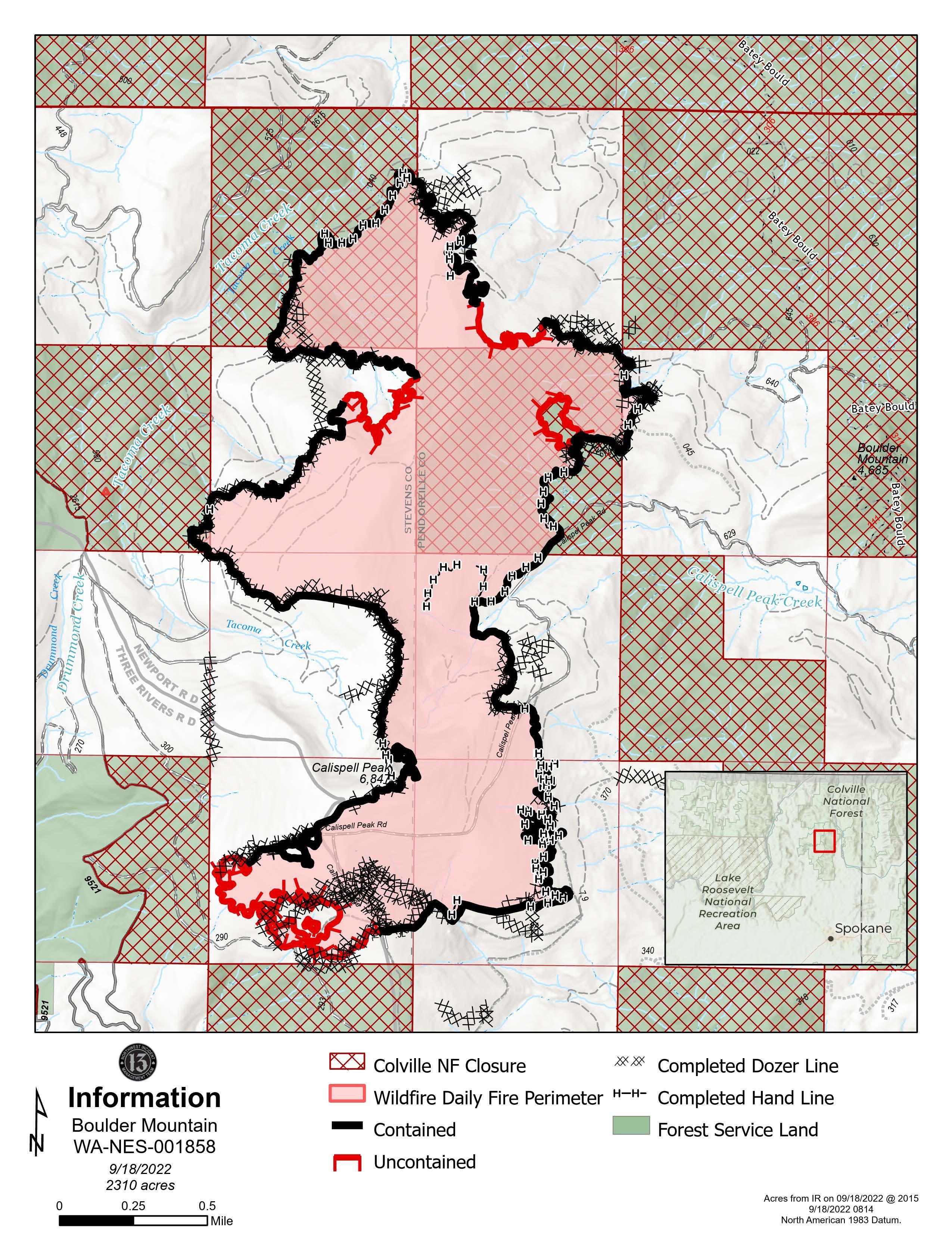 Boulder Mountain Fire map for Sunday, Sept. 18