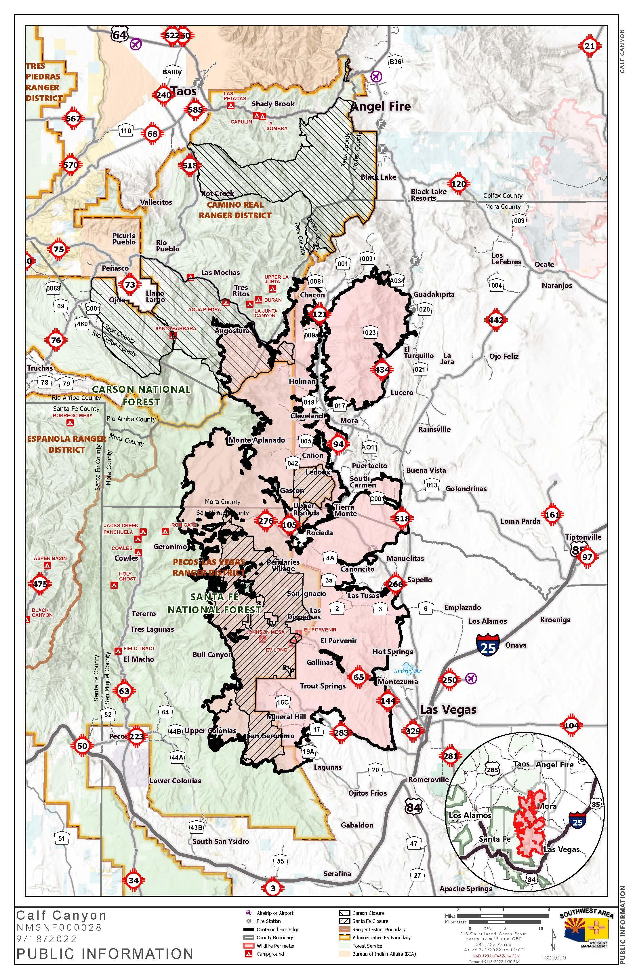 Calf Canyon Hermits Peak Fire Map 09/18/2022