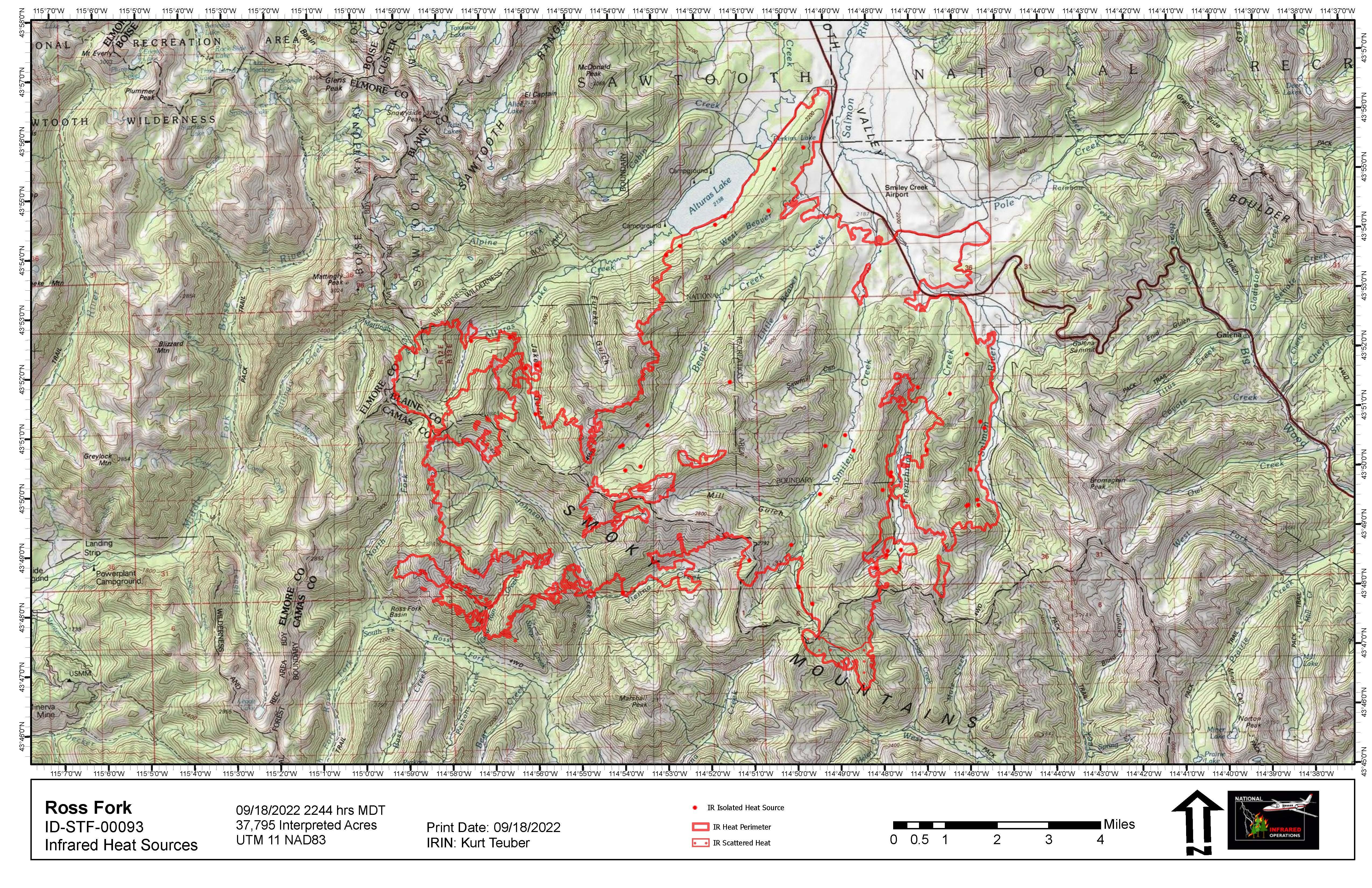 Ross Fork Fire perimeter map, Monday, 9/19
