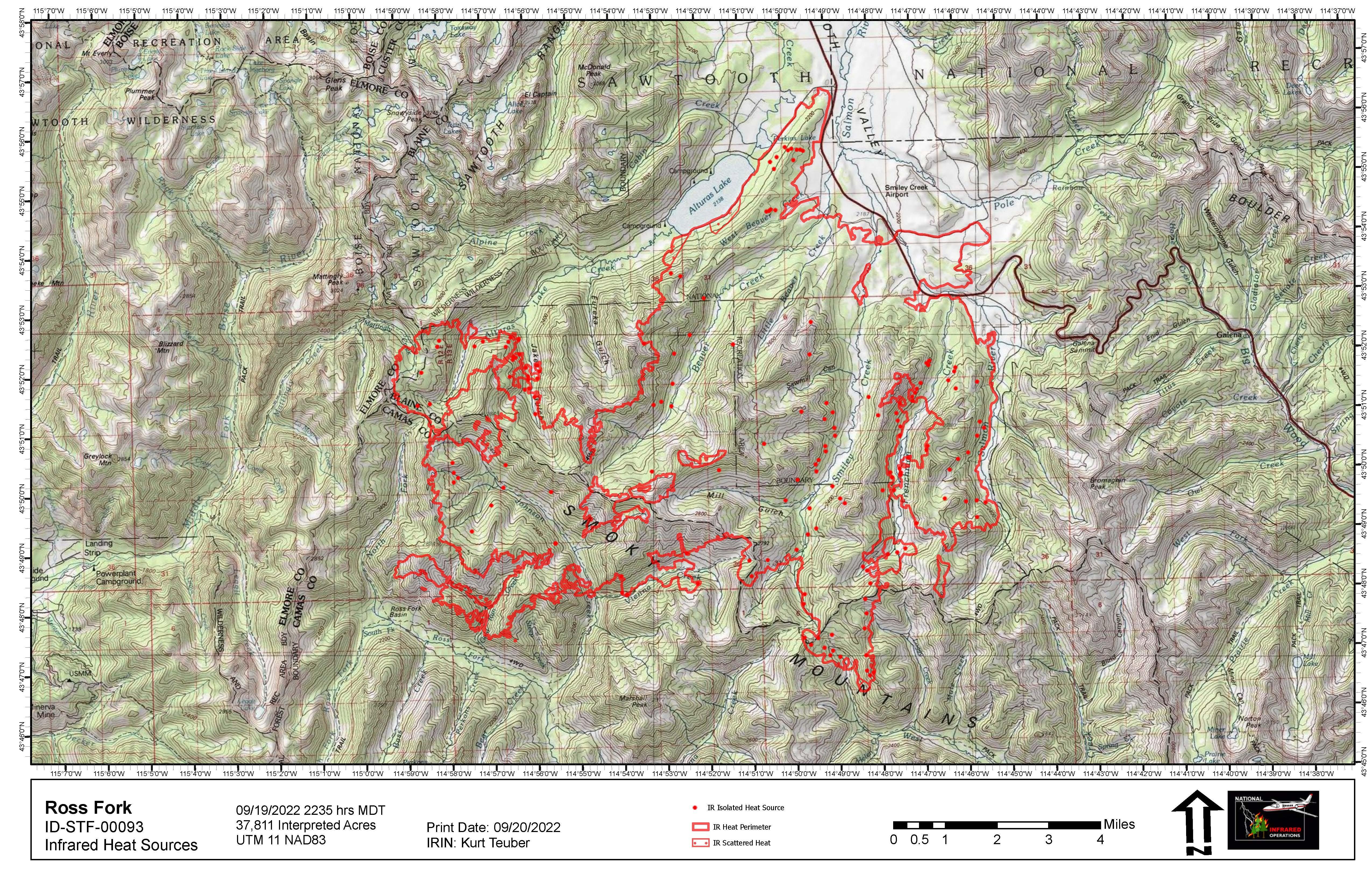 Ross Fork Fire perimeter map, Tuesday, 9-20