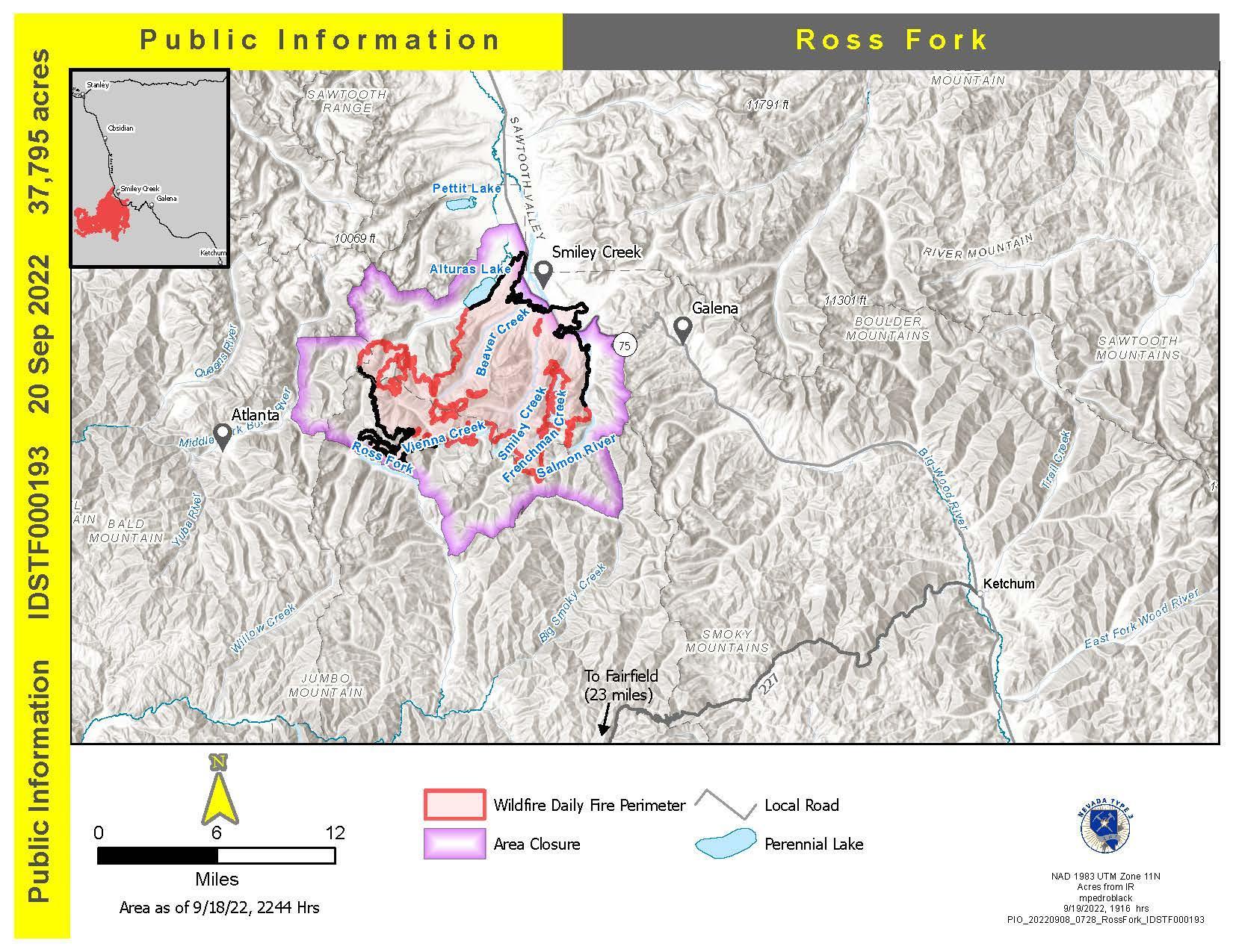 Ross Fork Fire information map, Tuesday, 9-20