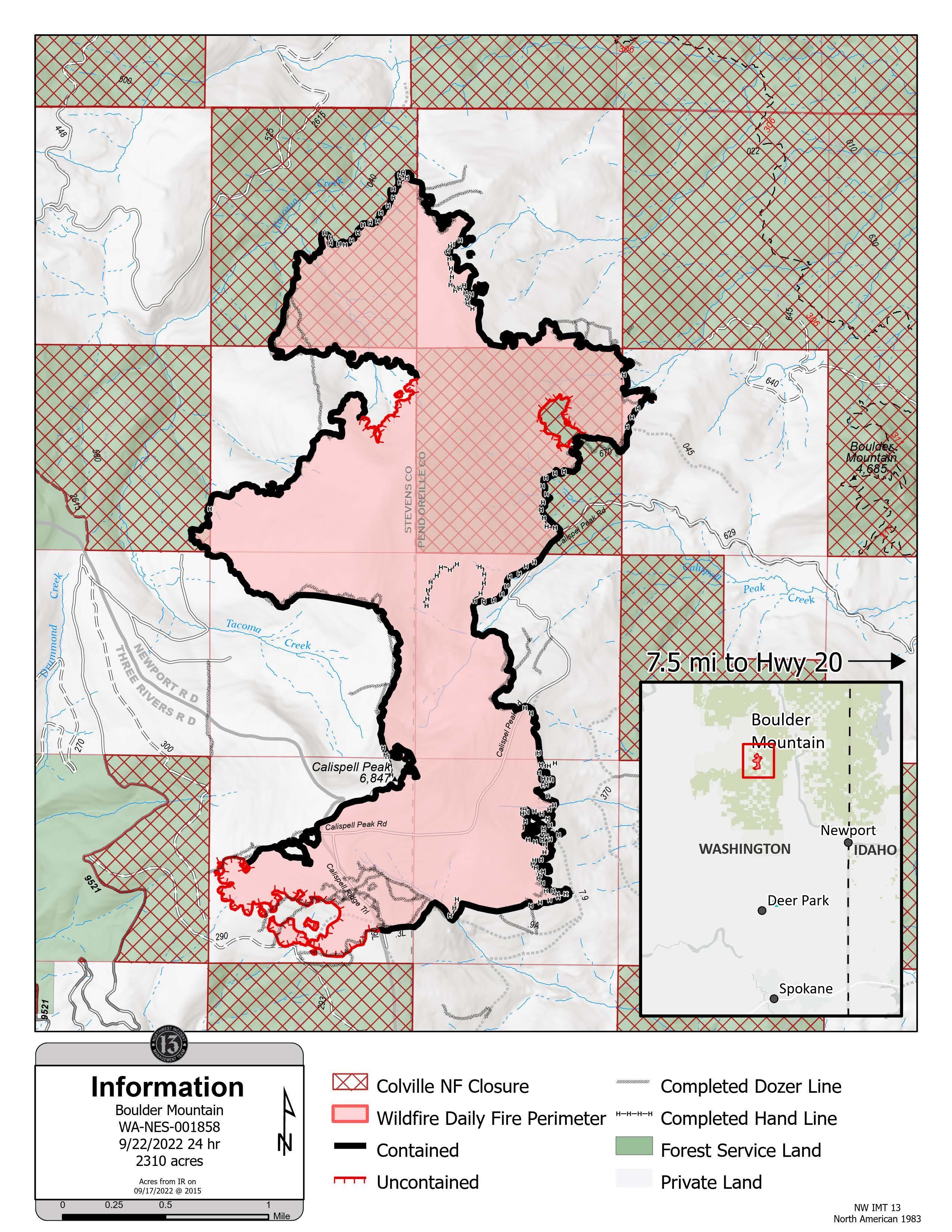 Boulder Mountain Fire map for Thursday, Sept. 22
