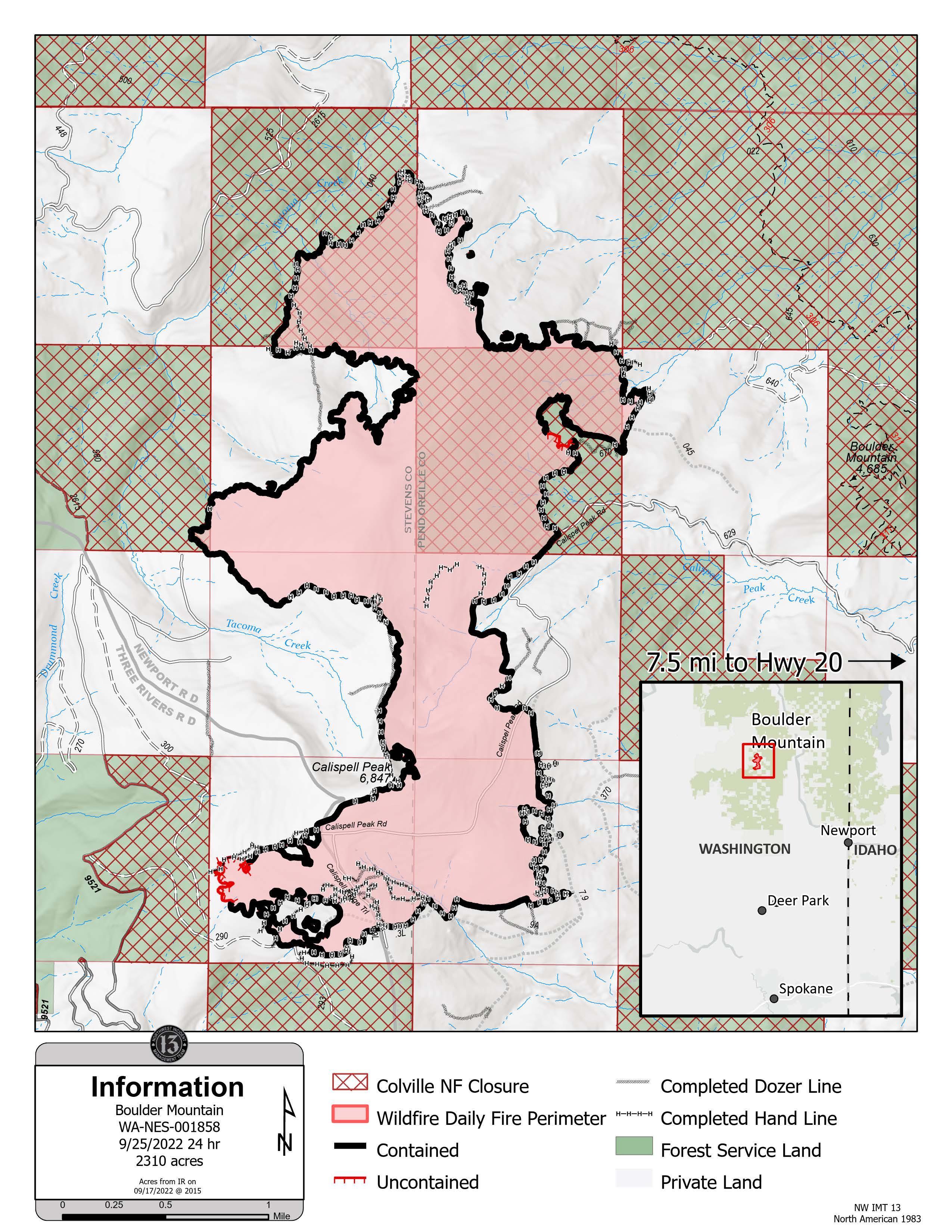 Boulder Mountain Fire map for Sunday, Sept. 25