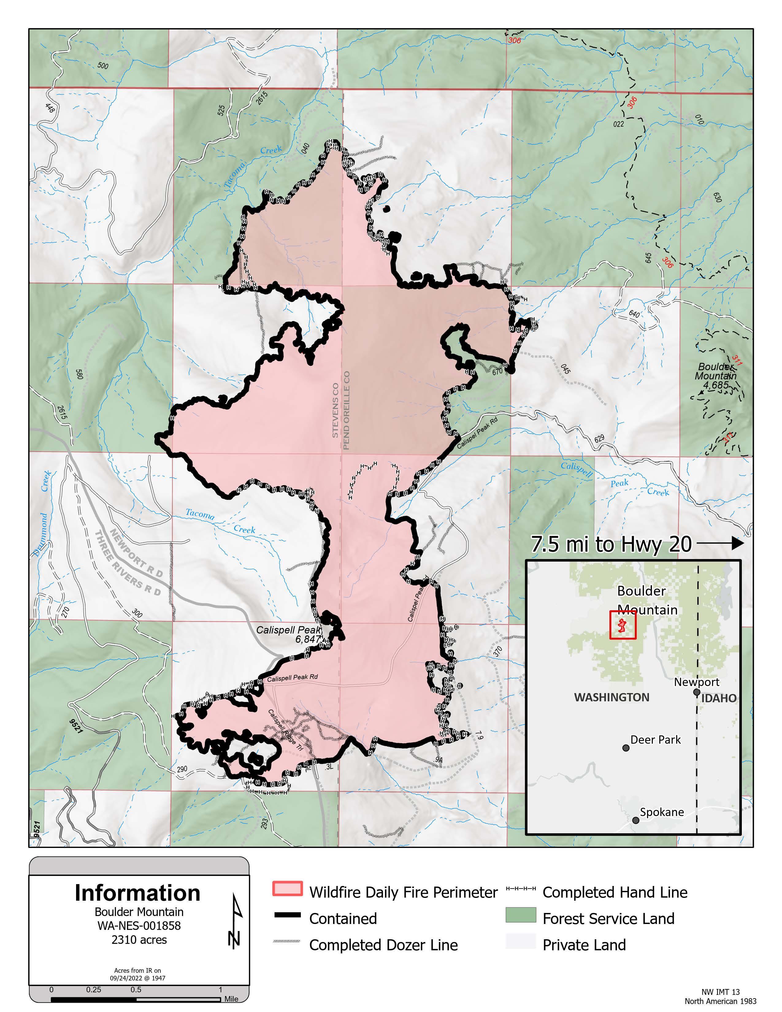 Boulder Mountain Fire map for Monday, Sept. 26