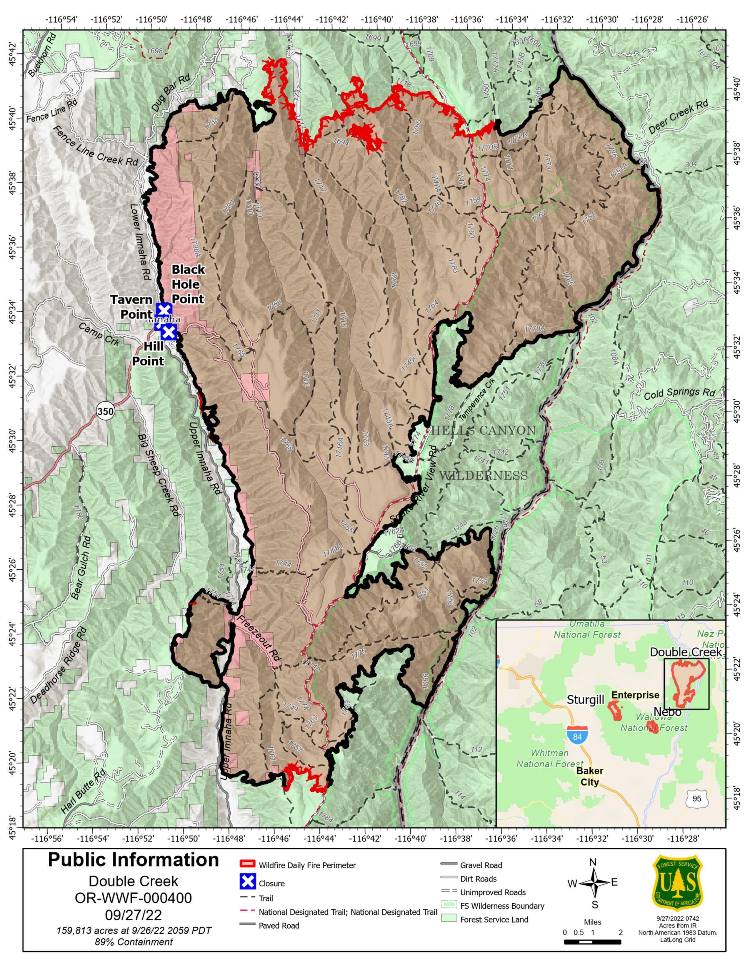 Double Creek Fire Map - 09/27/2022