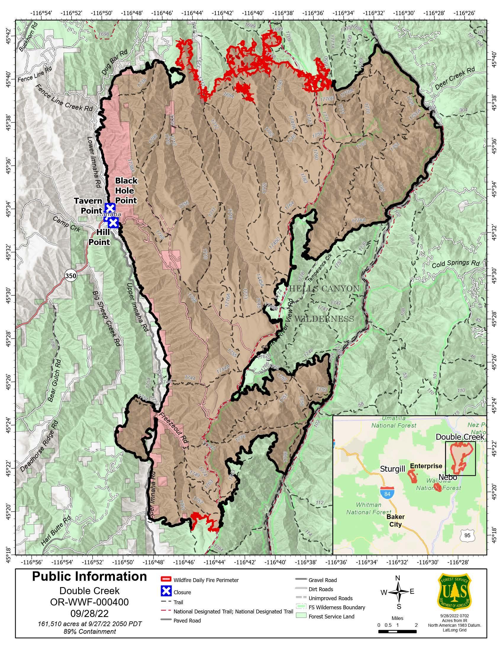 Double Creek Fire Map - 09/28/2022