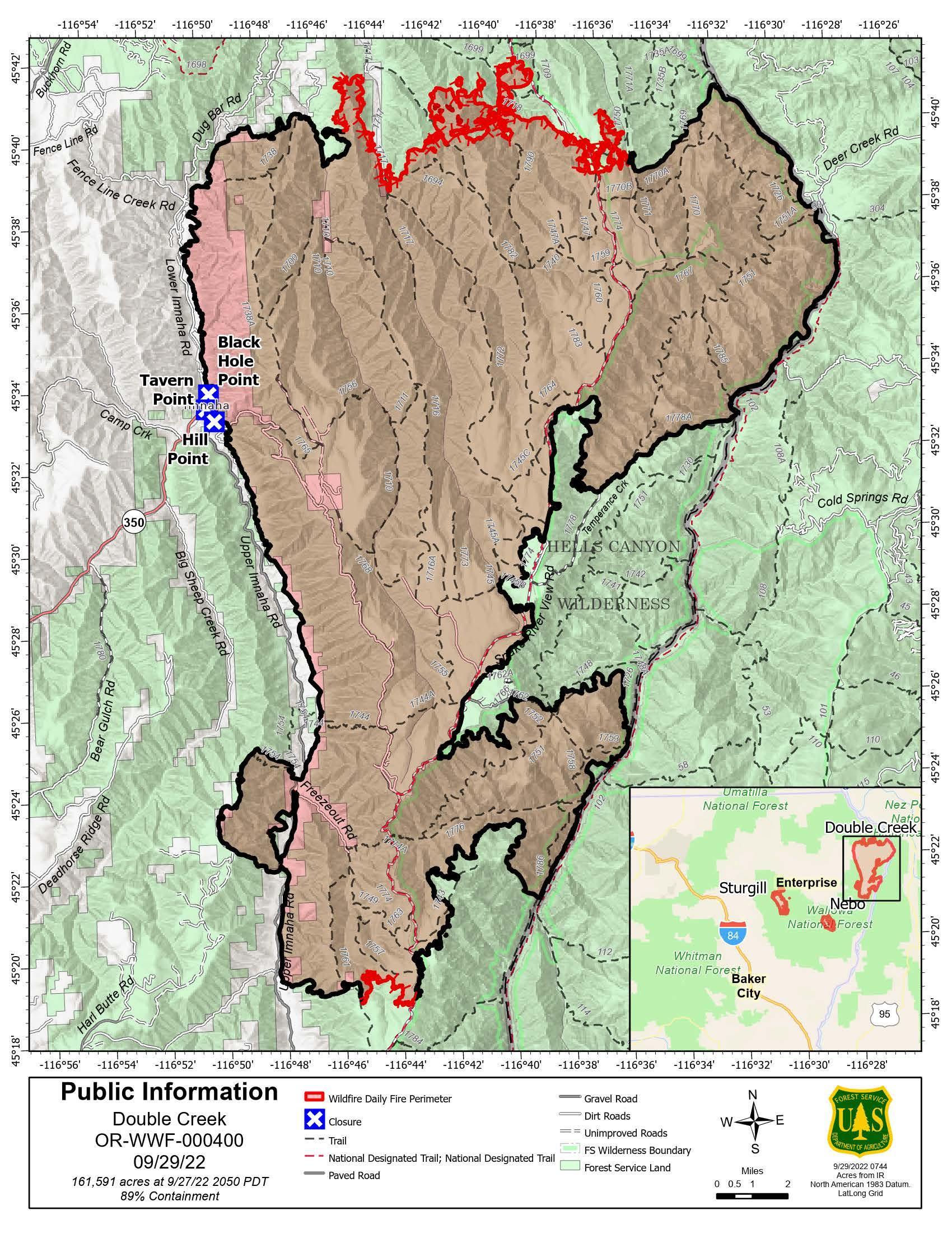 Double Creek Fire Map - 09/29/2022