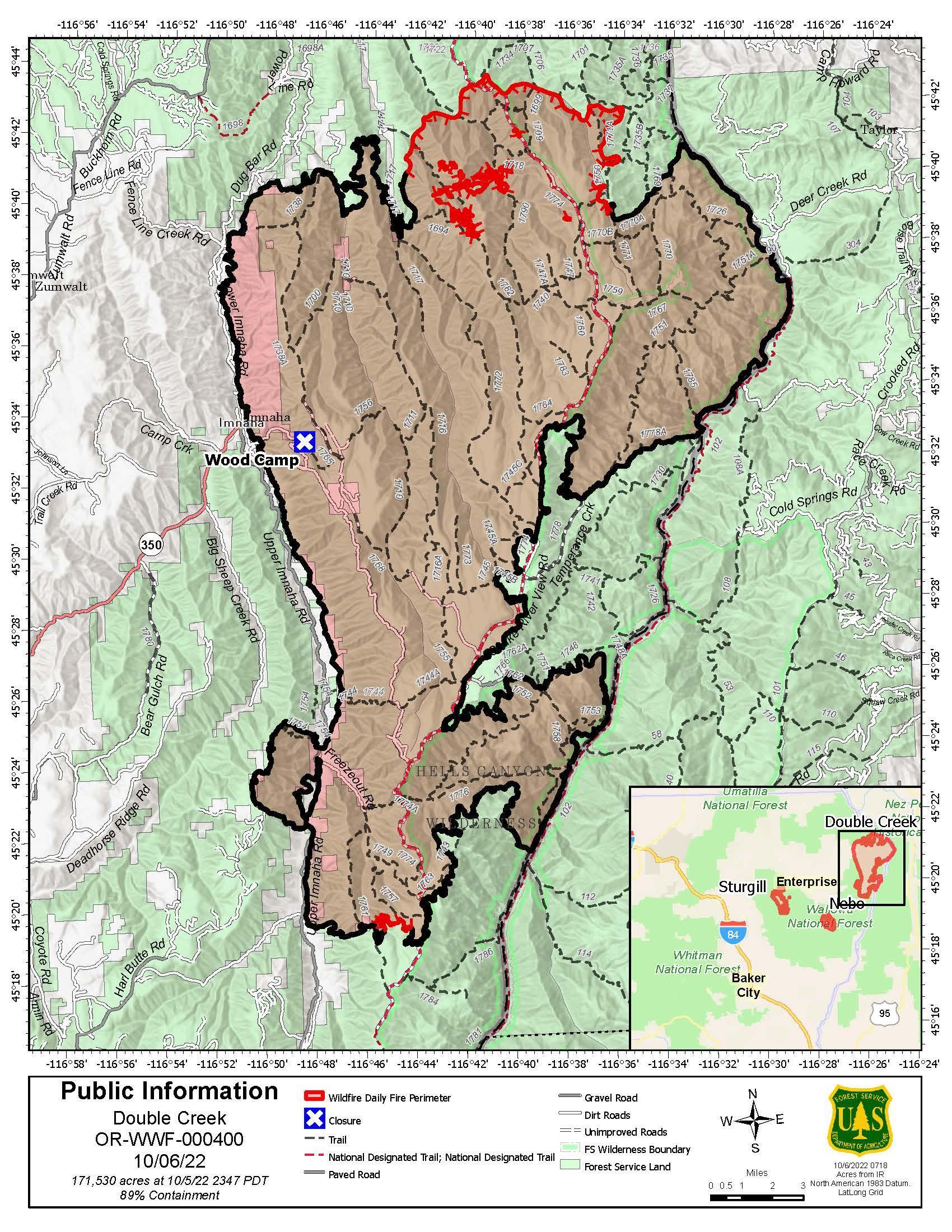 Double Creek Fire Map - 10/06/2022