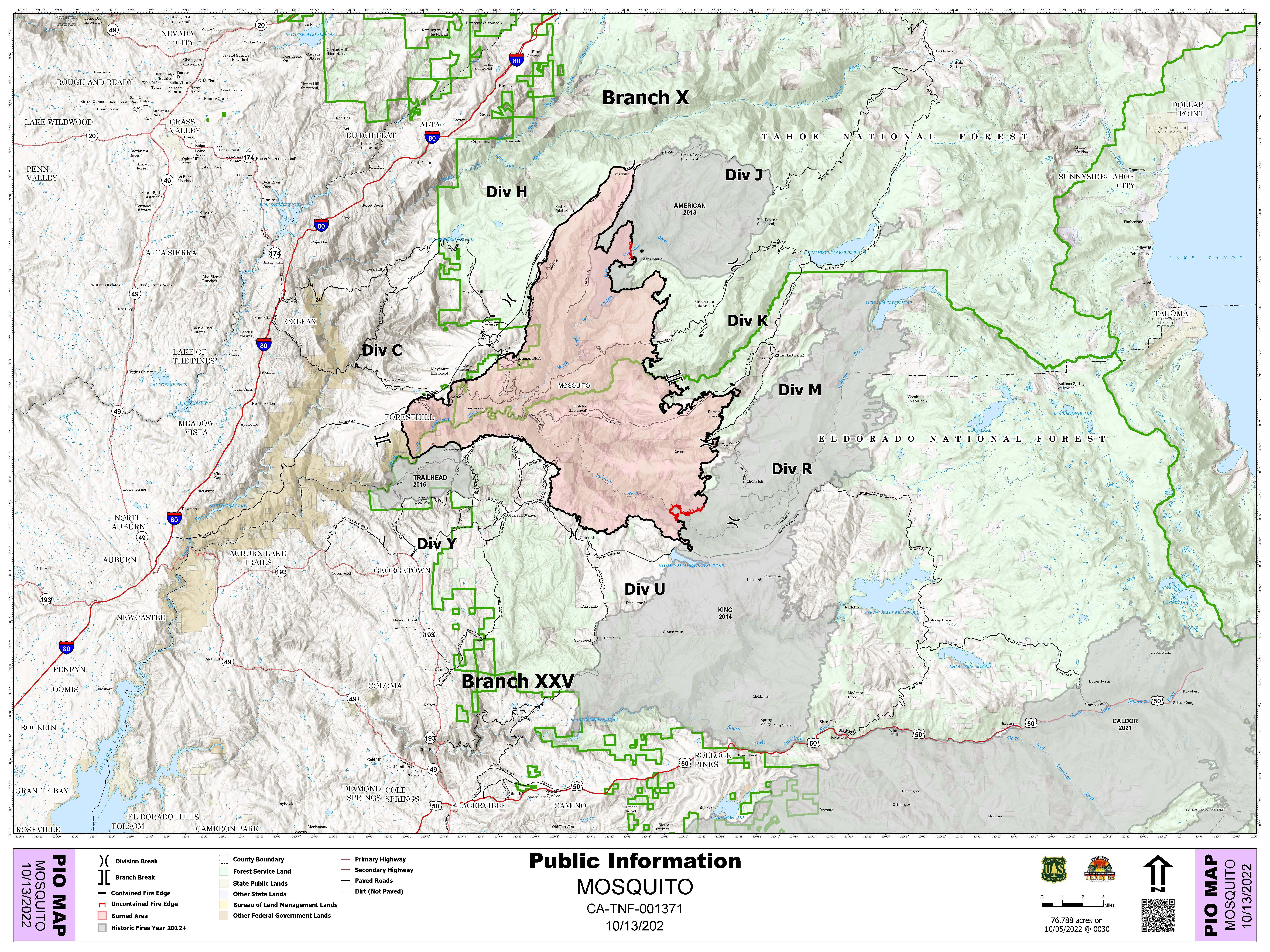 Mosquito Fire Public Information Map (10-13-2022)