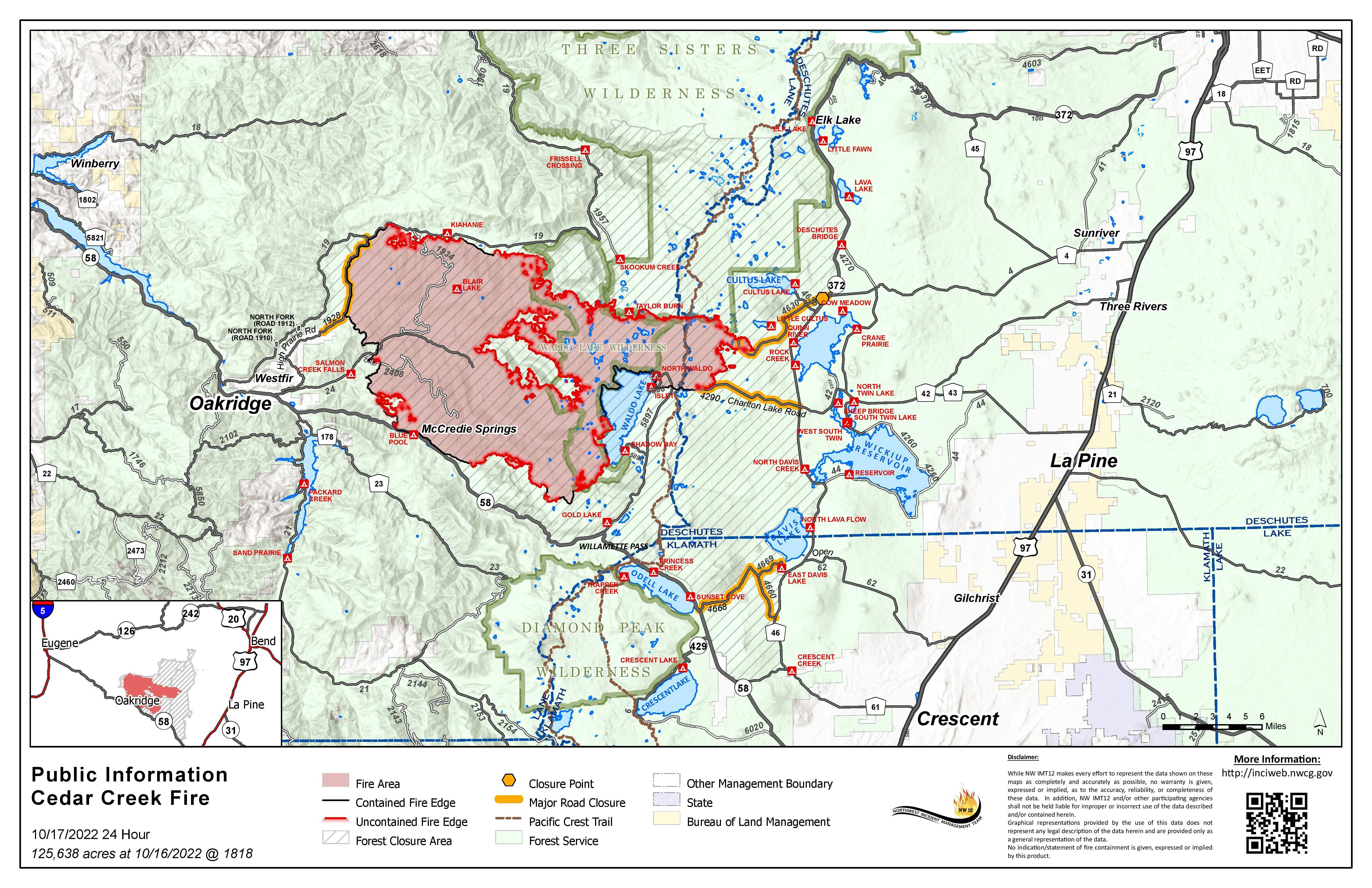 Cedar Creek Fire Map October 17, 2022