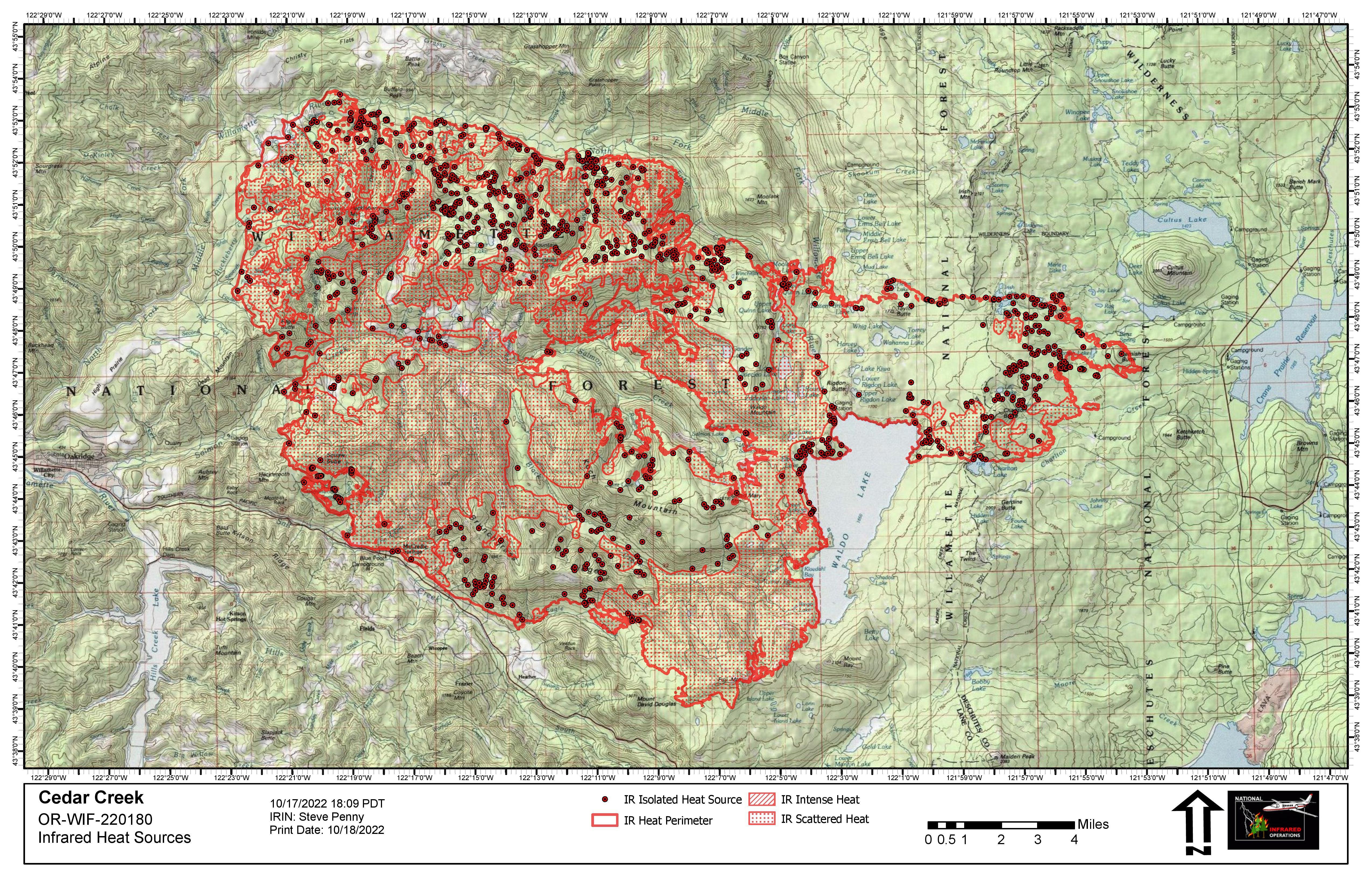 Cedar Creek Fire IR Map October 18, 2022